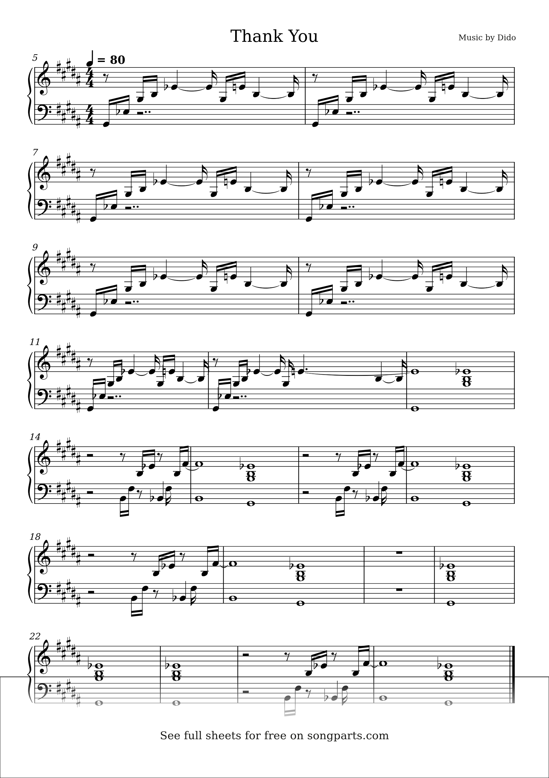 Sheet music preview for Thank You by Dido