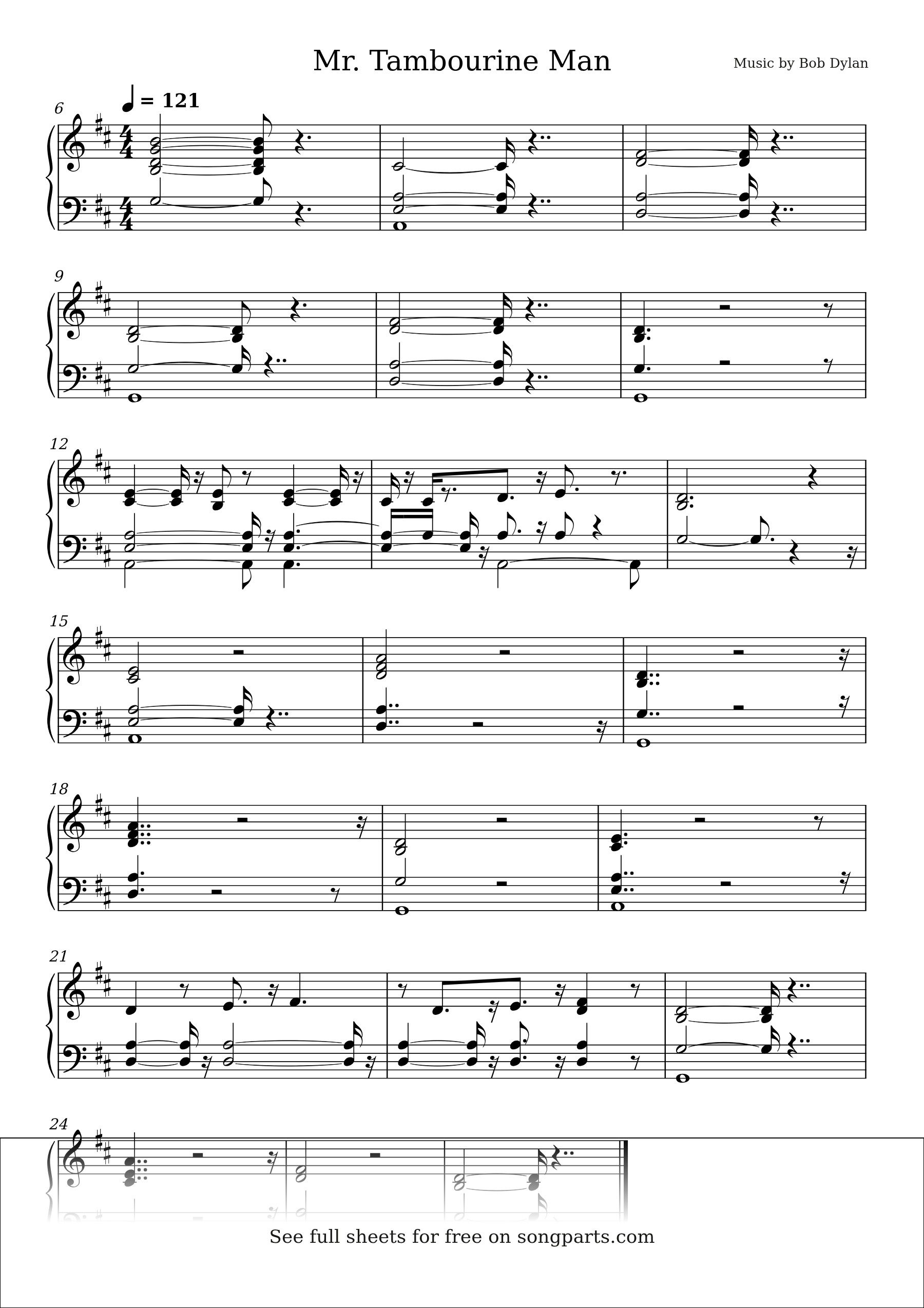 Sheet music preview for Mr. Tambourine Man by Bob Dylan
