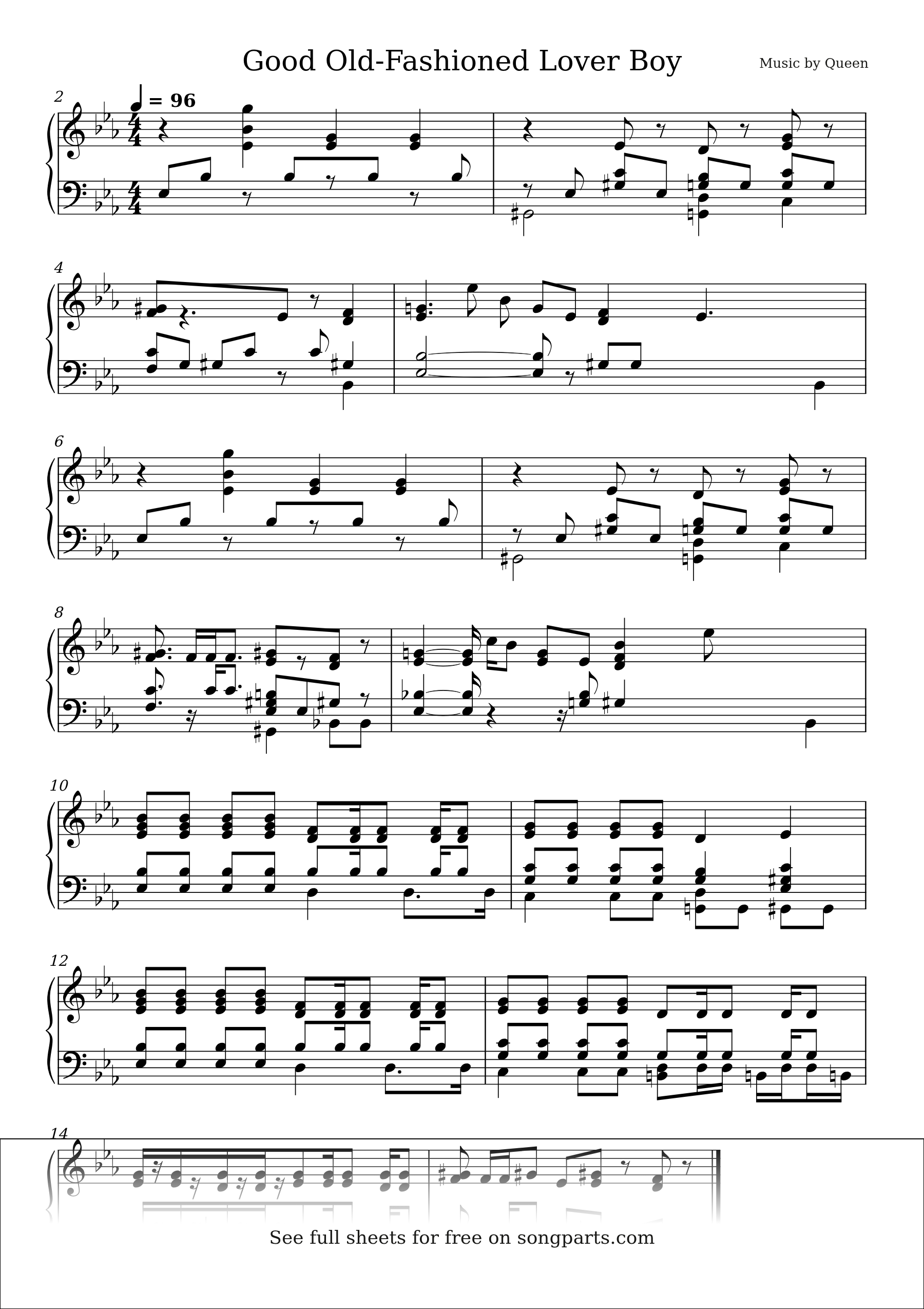 Vista previa de la partitura de Good Old-Fashioned Lover Boy de Queen