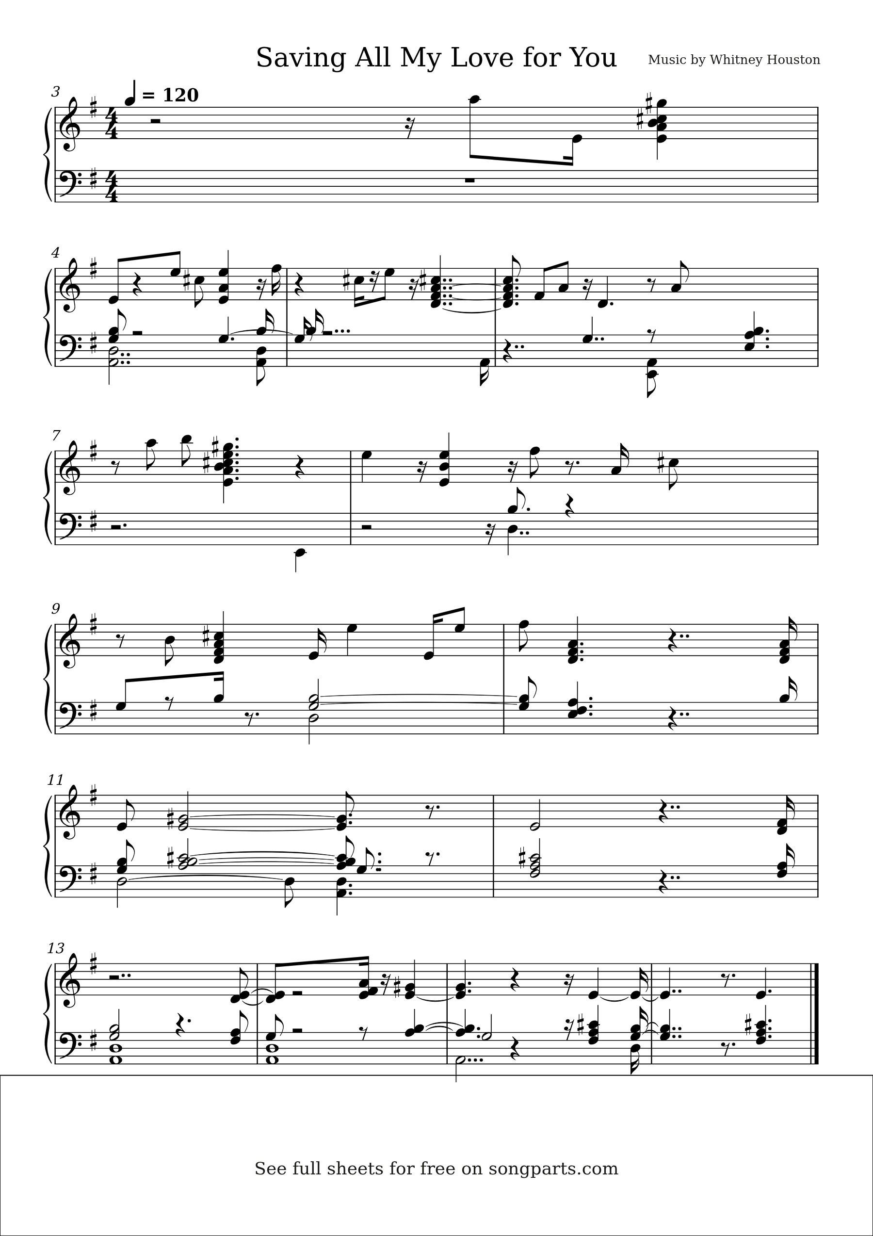 Sheet music preview for Saving All My Love for You by Whitney Houston