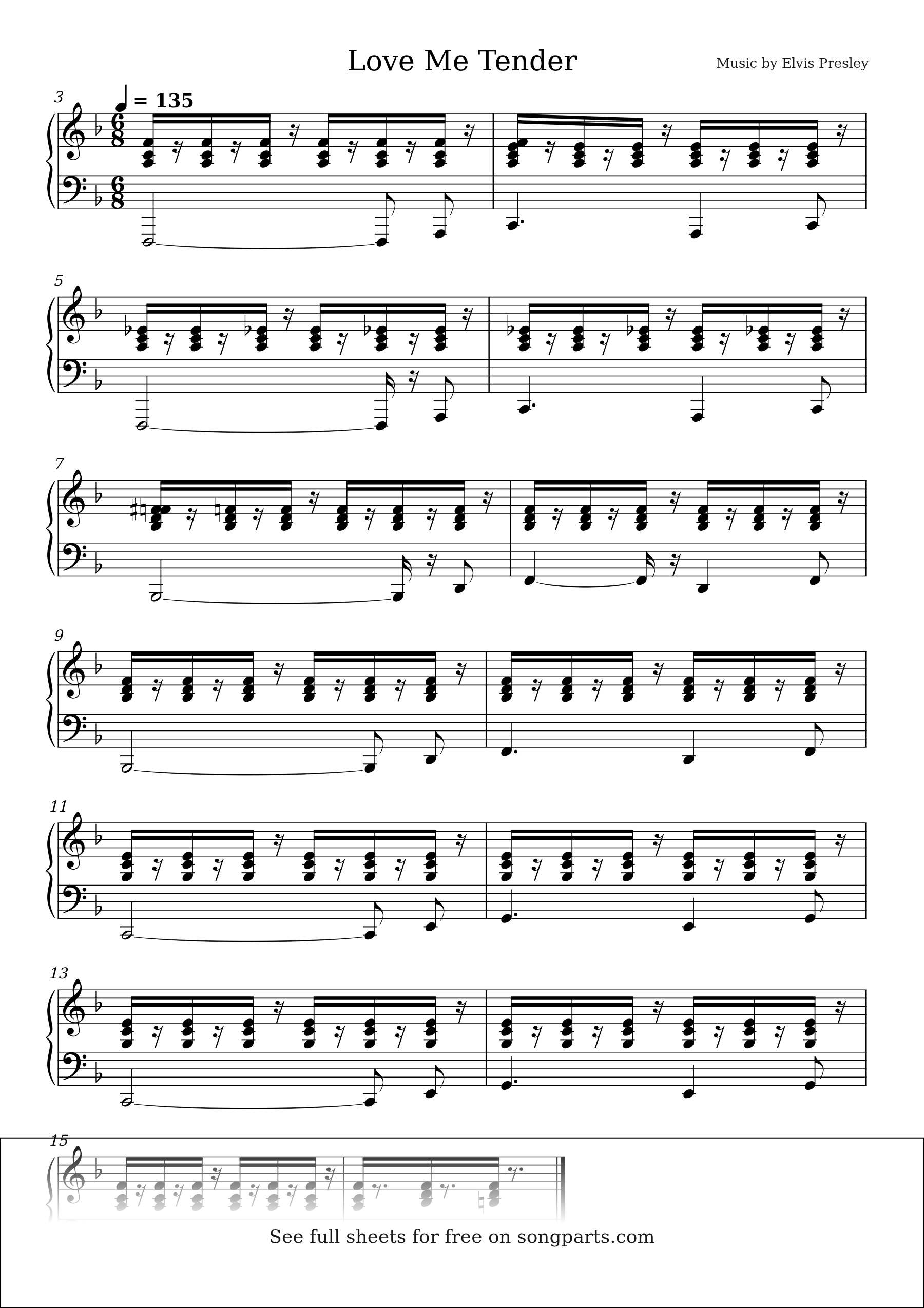 Vista previa de la partitura de Love Me Tender de Elvis Presley