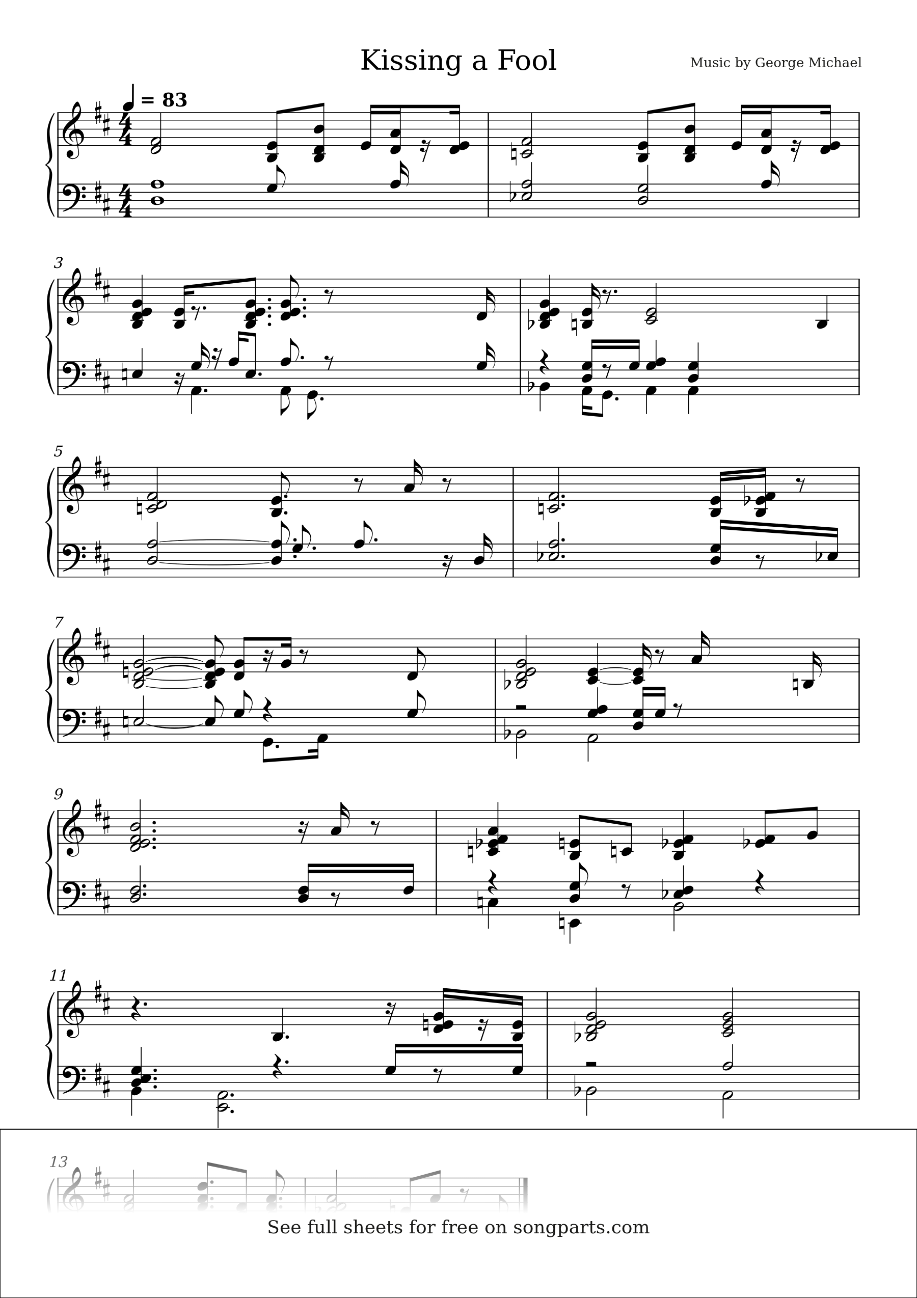 Sheet music preview for Kissing a Fool by George Michael