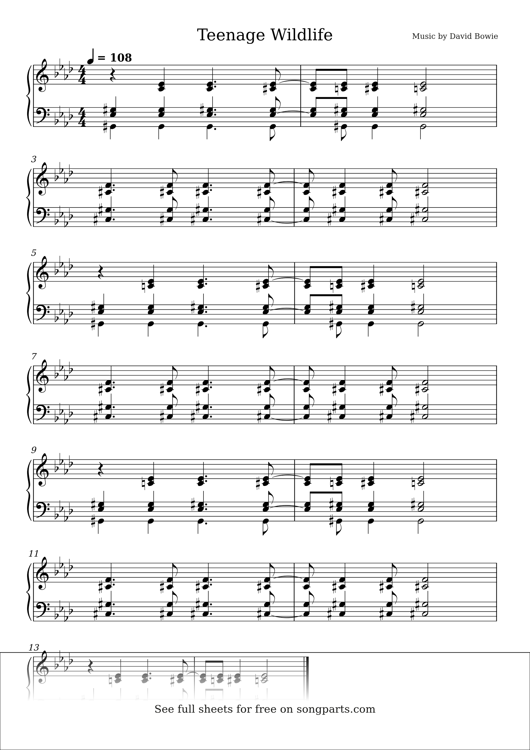 Sheet music preview for Teenage Wildlife by David Bowie
