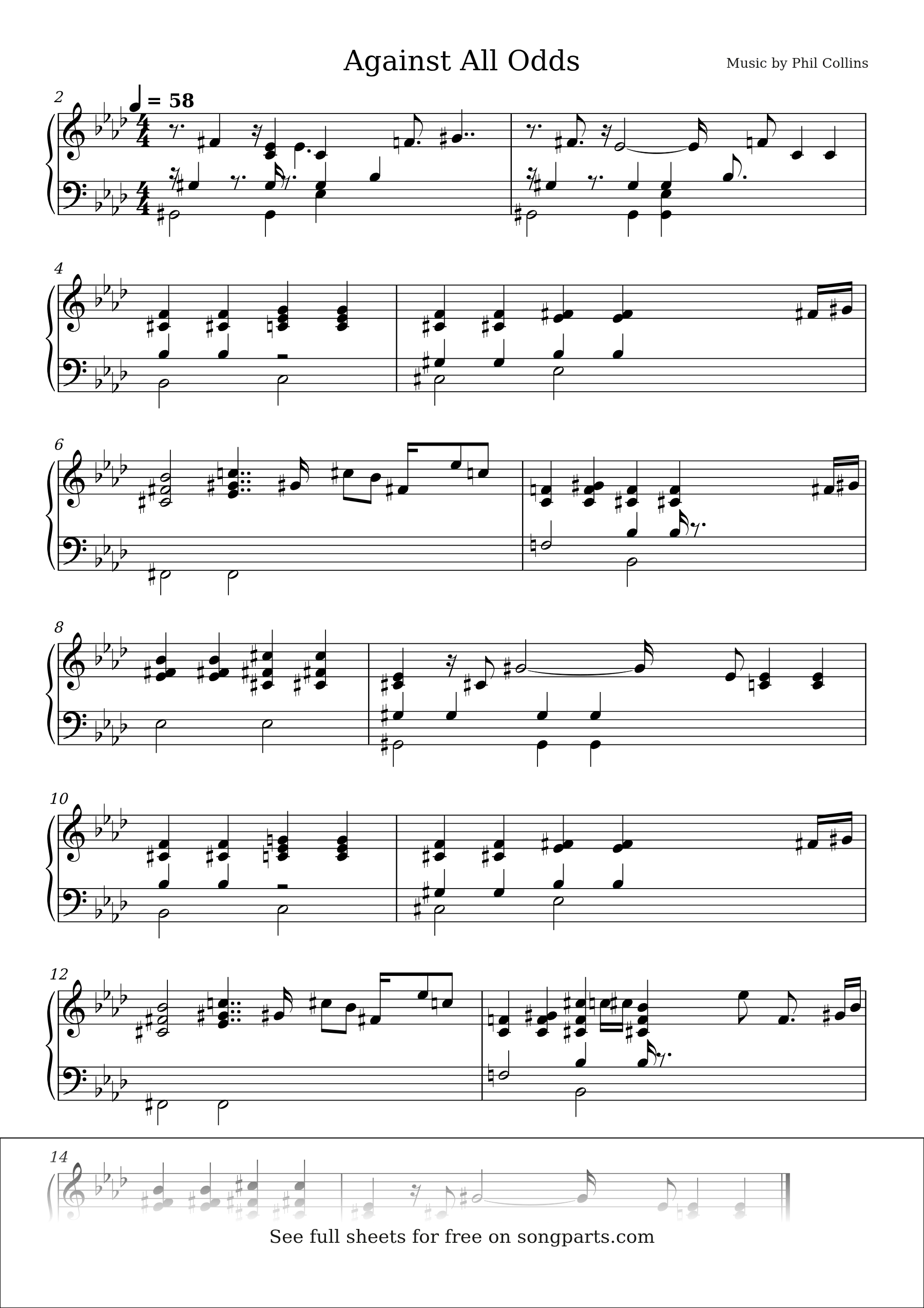 Vista previa de la partitura de Against All Odds de Phil Collins