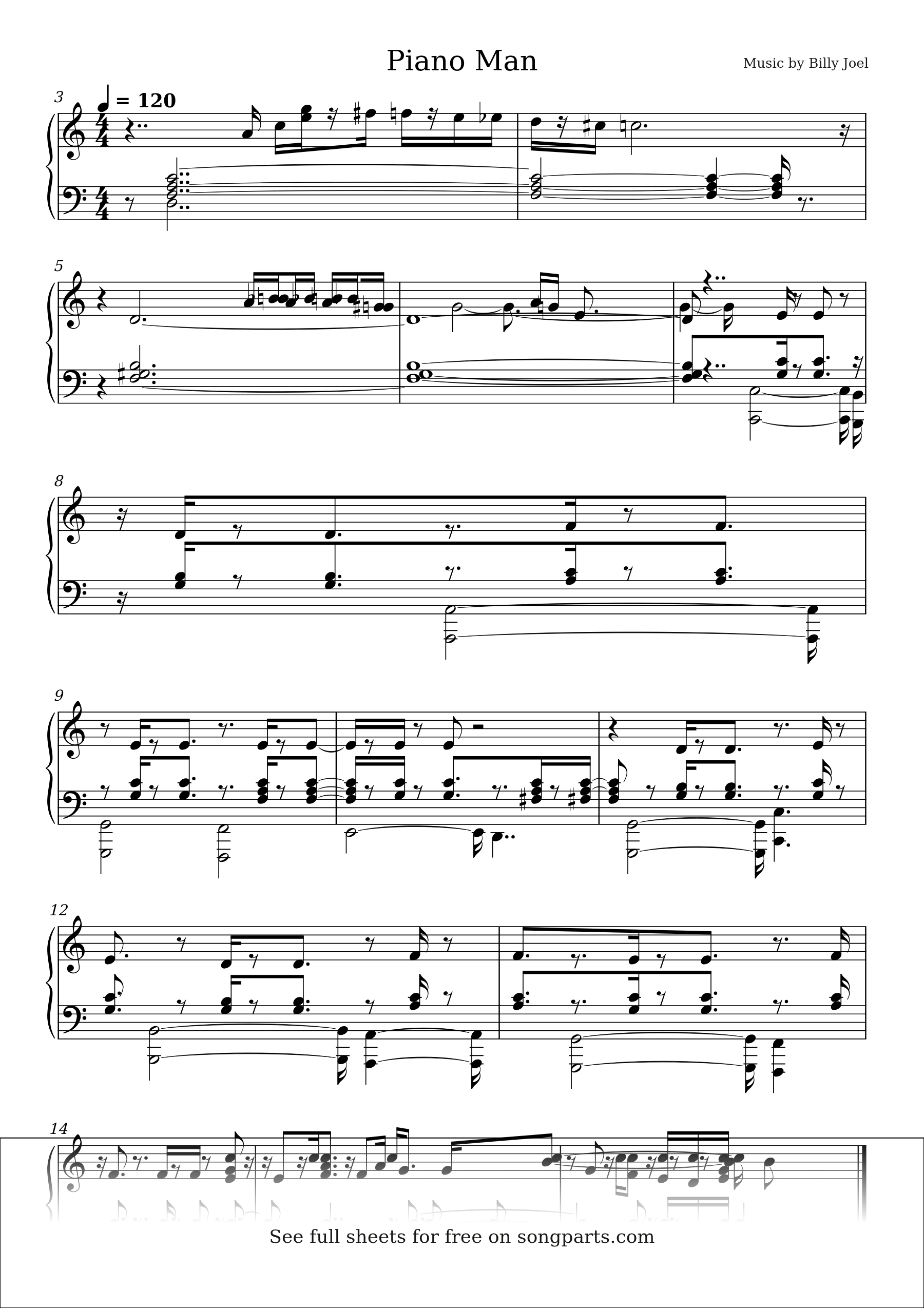 Sheet music preview for Piano Man by Billy Joel