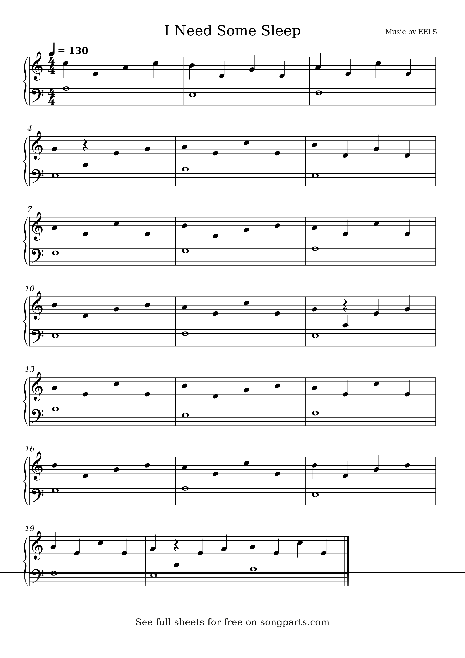 Sheet music preview for I Need Some Sleep by EELS