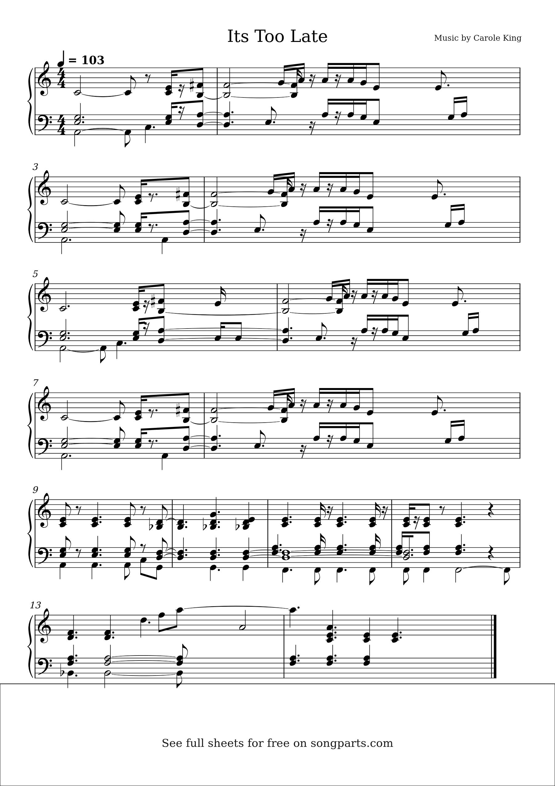 Sheet music preview for Its Too Late by Carole King