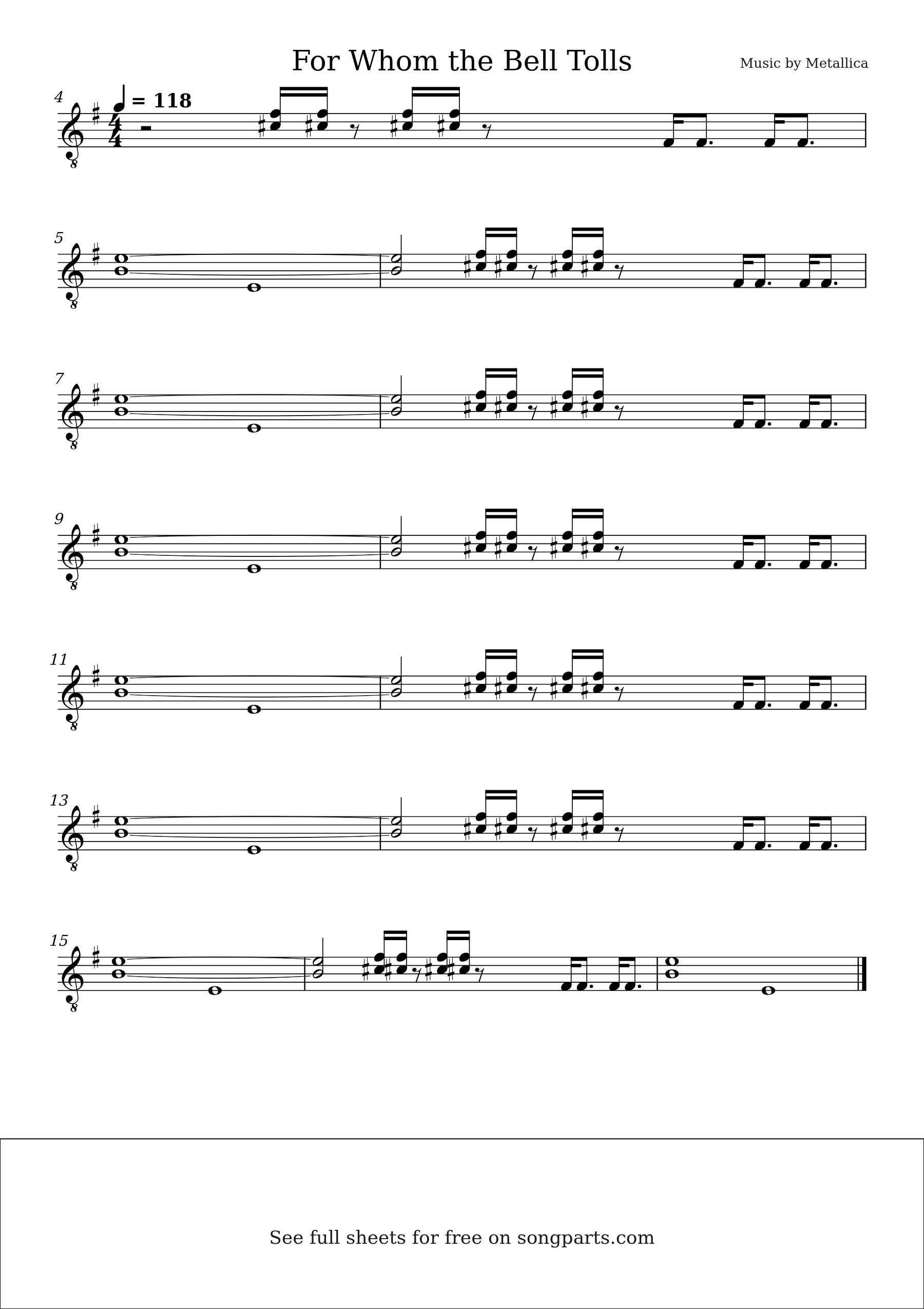 Sheet music preview for For Whom the Bell Tolls by Metallica