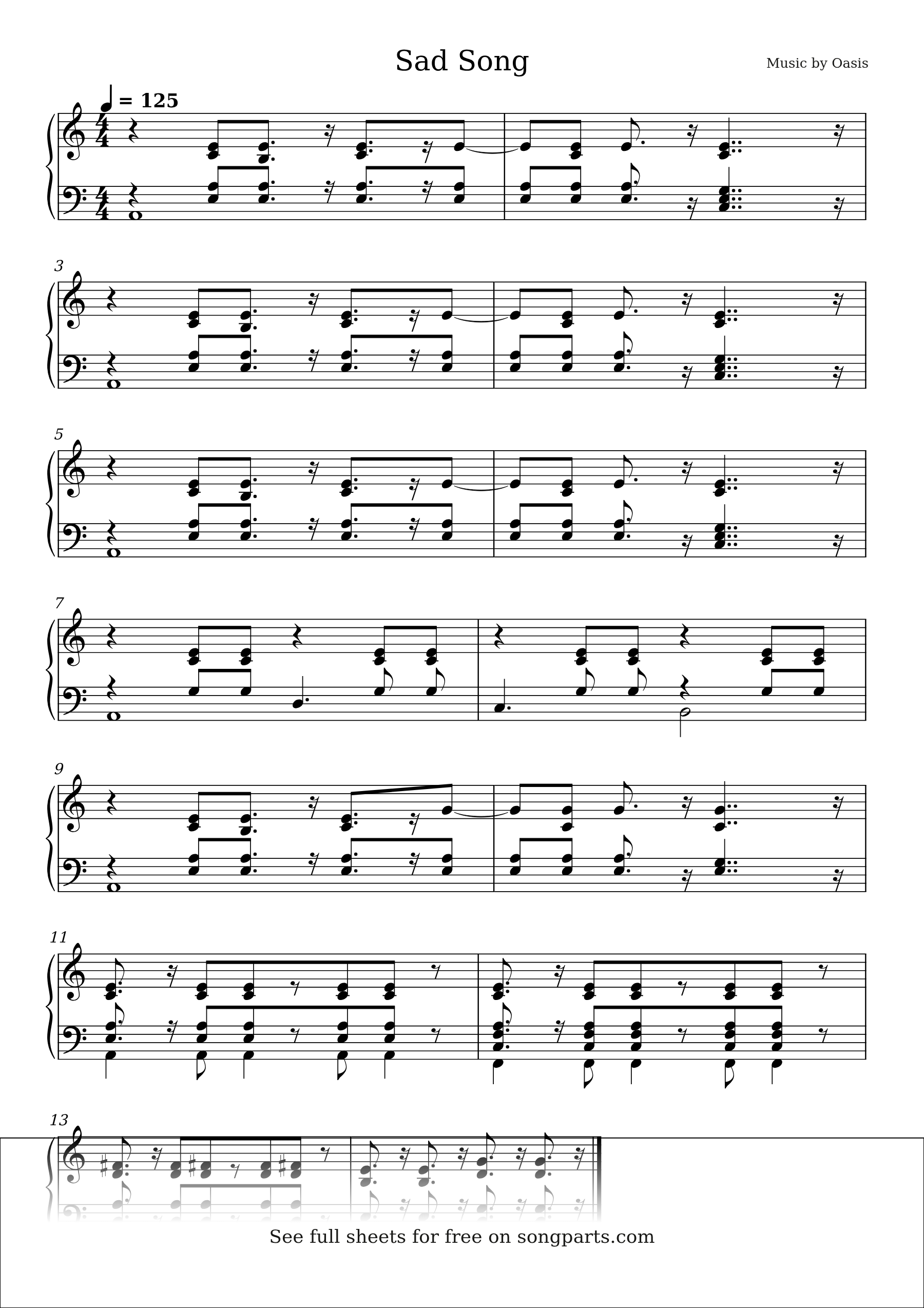 Sheet music preview for Sad Song by Oasis