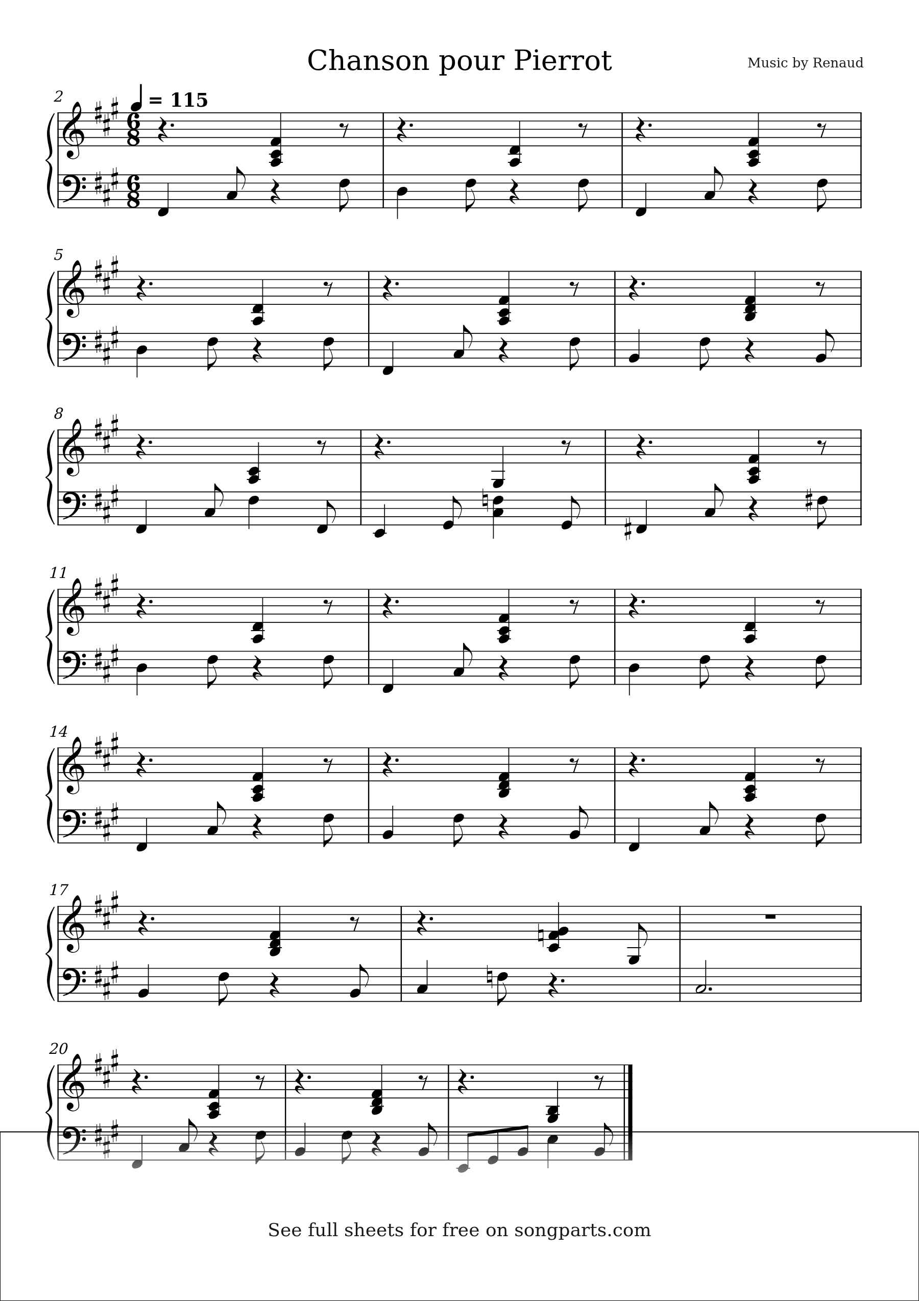 Sheet music preview for Chanson pour Pierrot by Renaud
