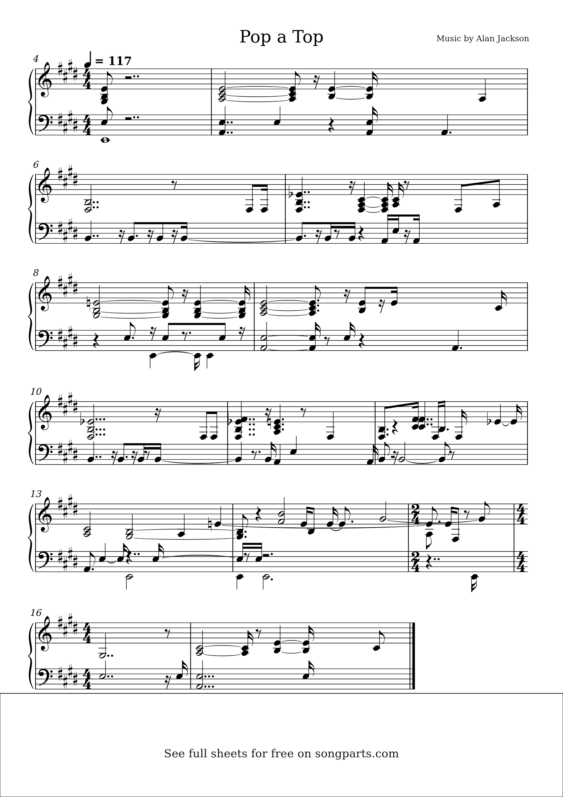 Sheet music preview for Pop a Top by Alan Jackson