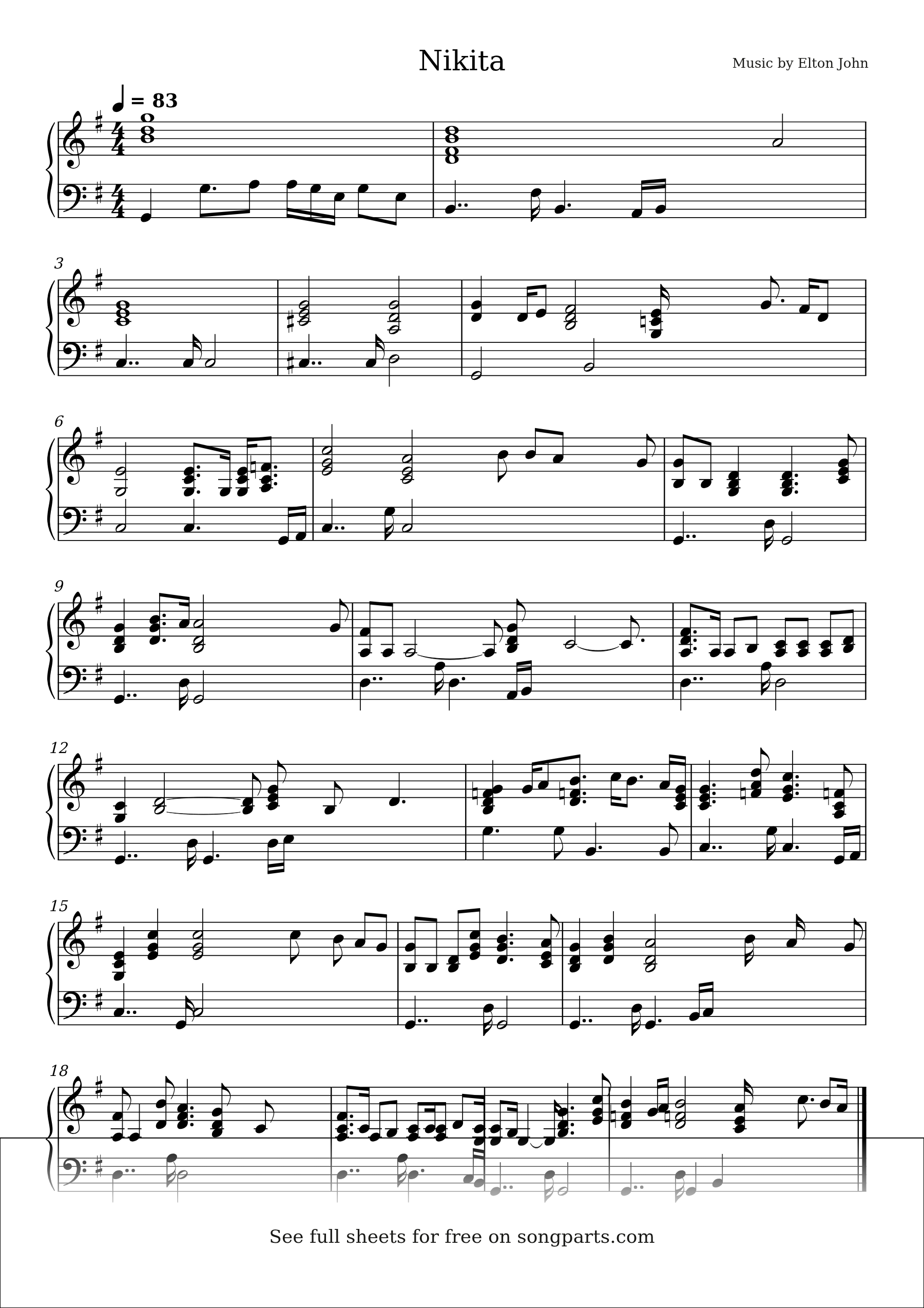 Vista previa de la partitura de Nikita de Elton John