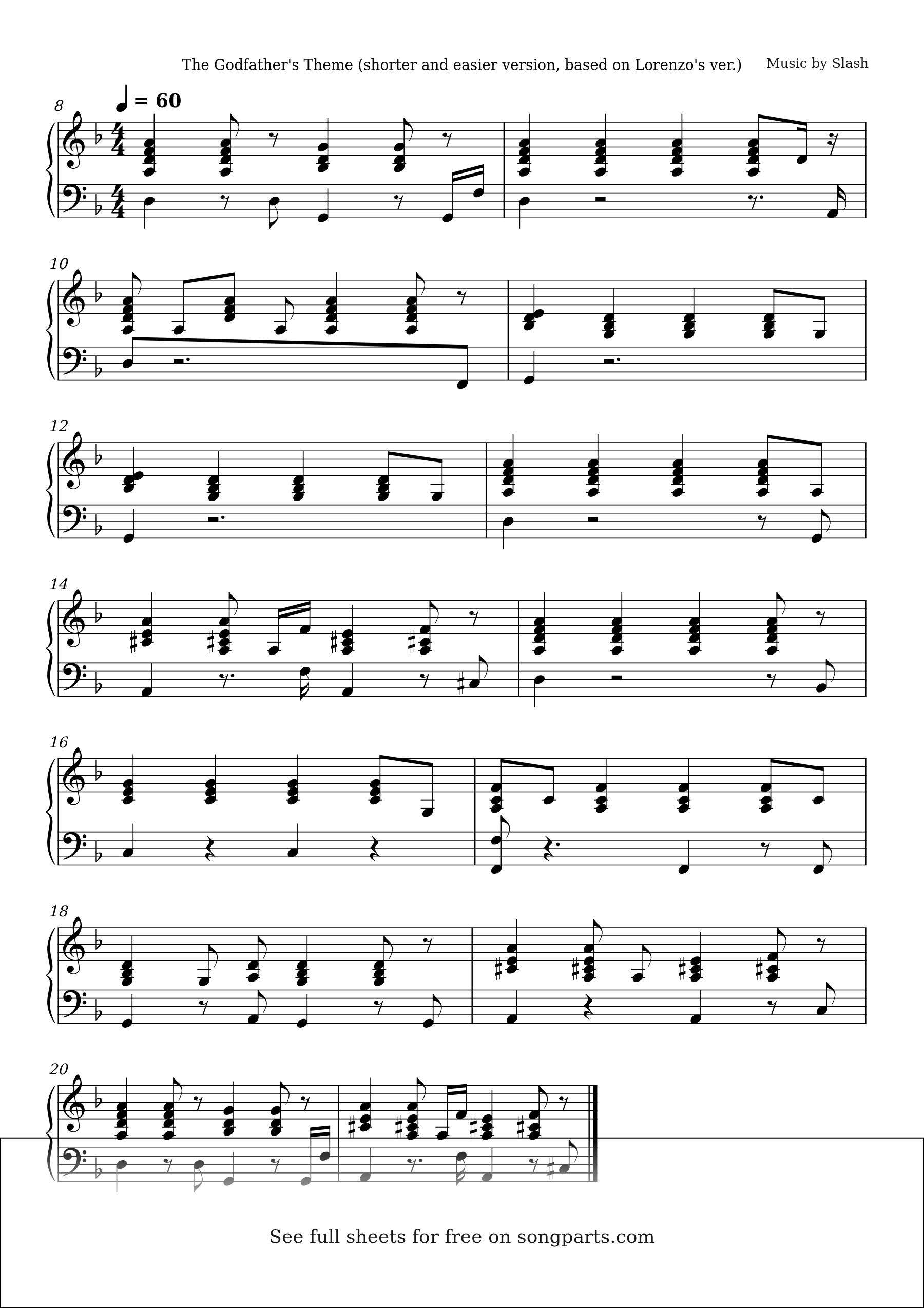 Sheet music preview for The Godfather's Theme (shorter and easier version, based on Lorenzo's ver.) by Slash