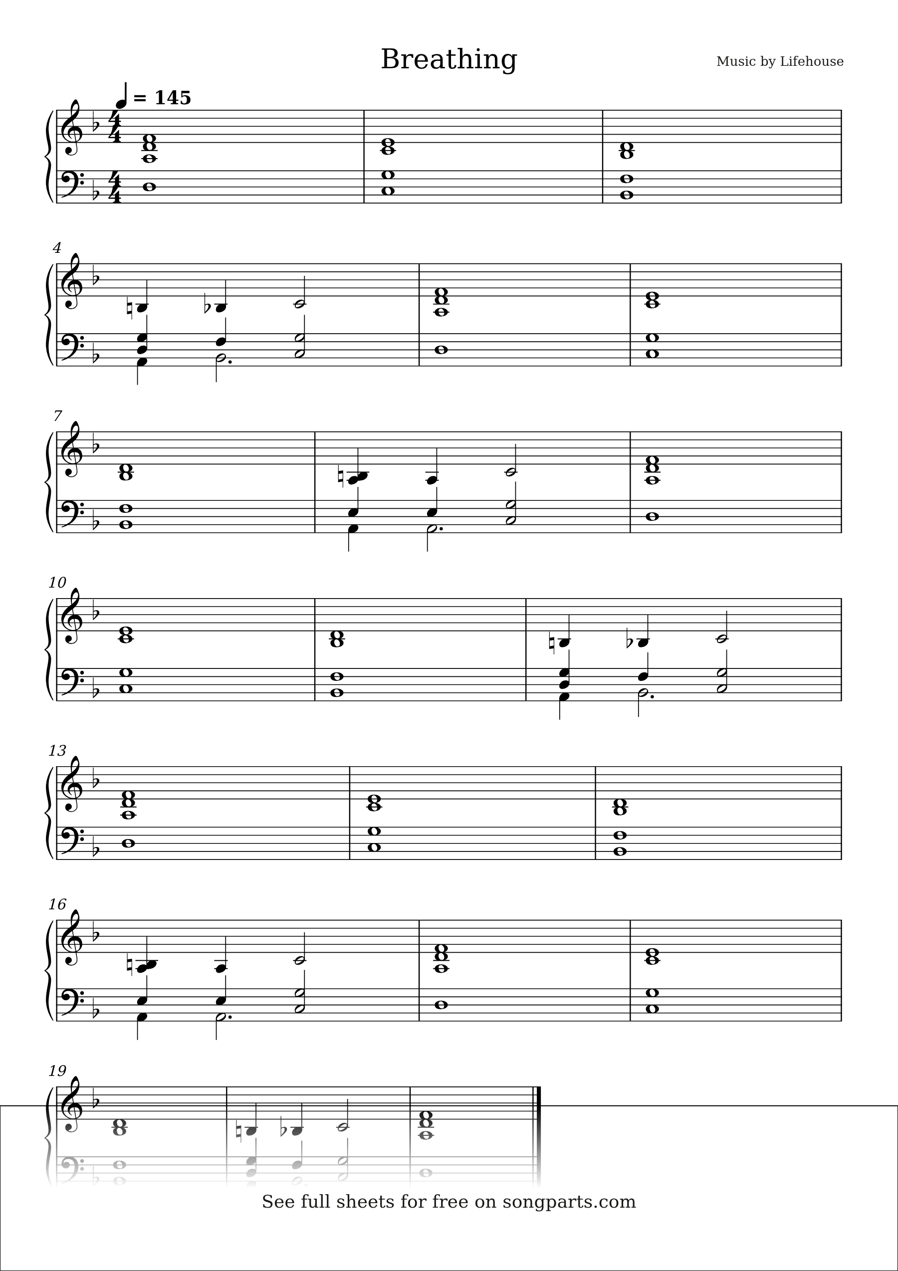 Vista previa de la partitura de Breathing de Lifehouse