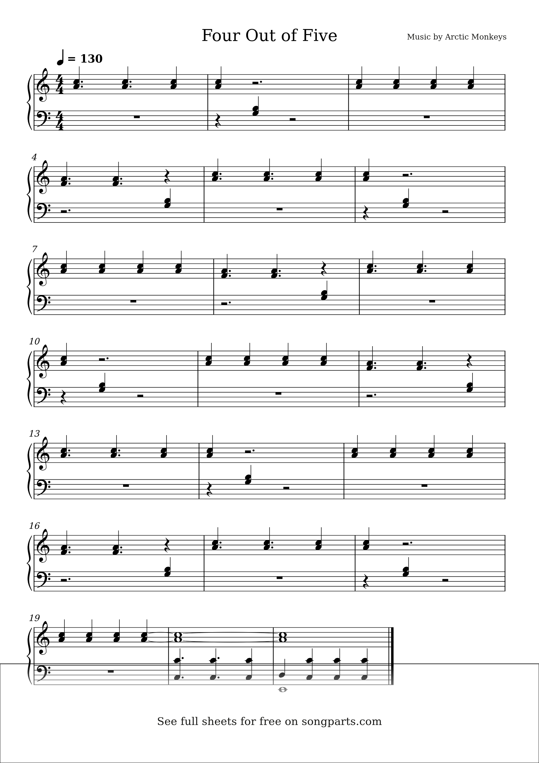 Sheet music preview for Four Out of Five by Arctic Monkeys