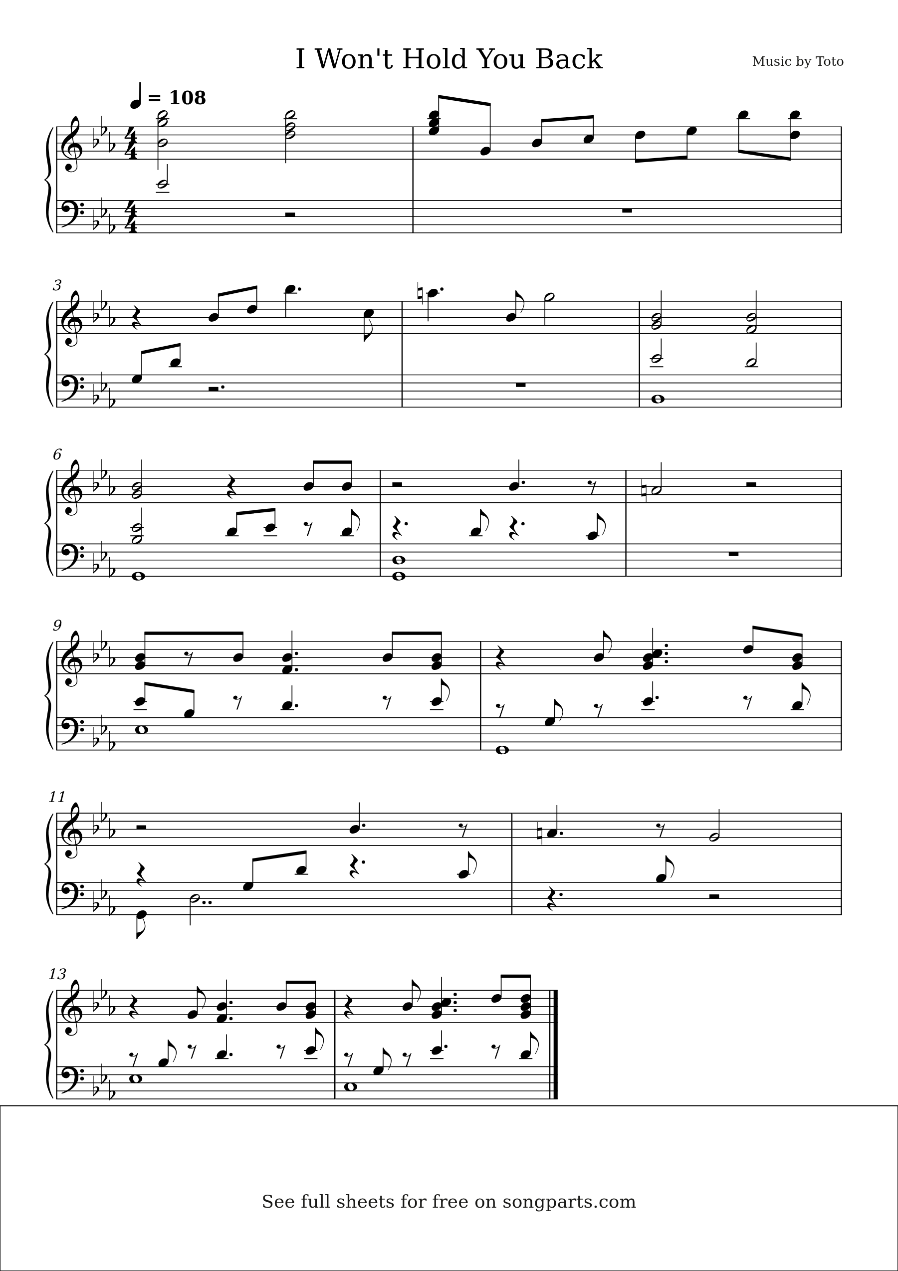 Превью нот I Won't Hold You Back (Toto)