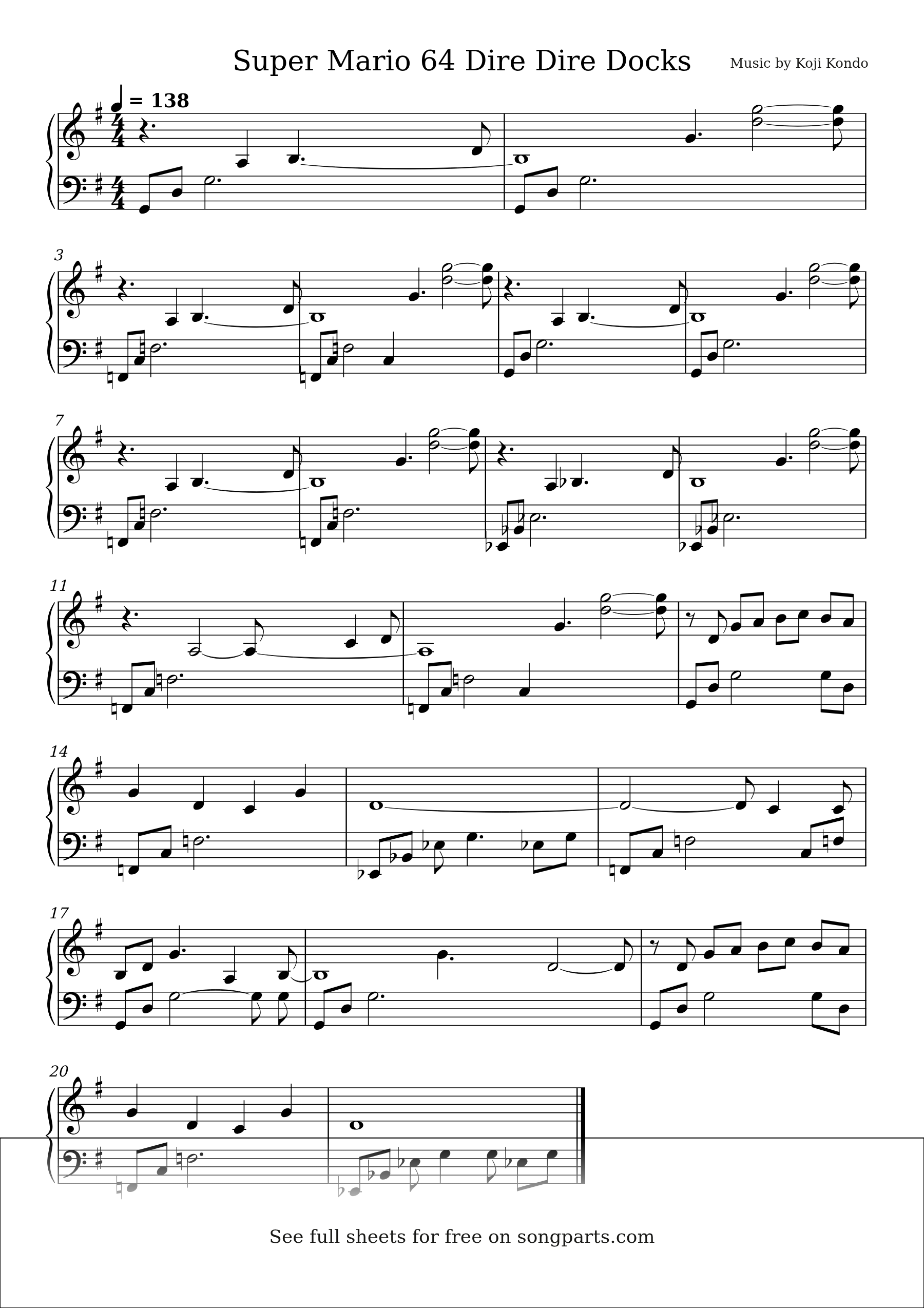 Sheet music preview for Super Mario 64 Dire Dire Docks by Koji Kondo