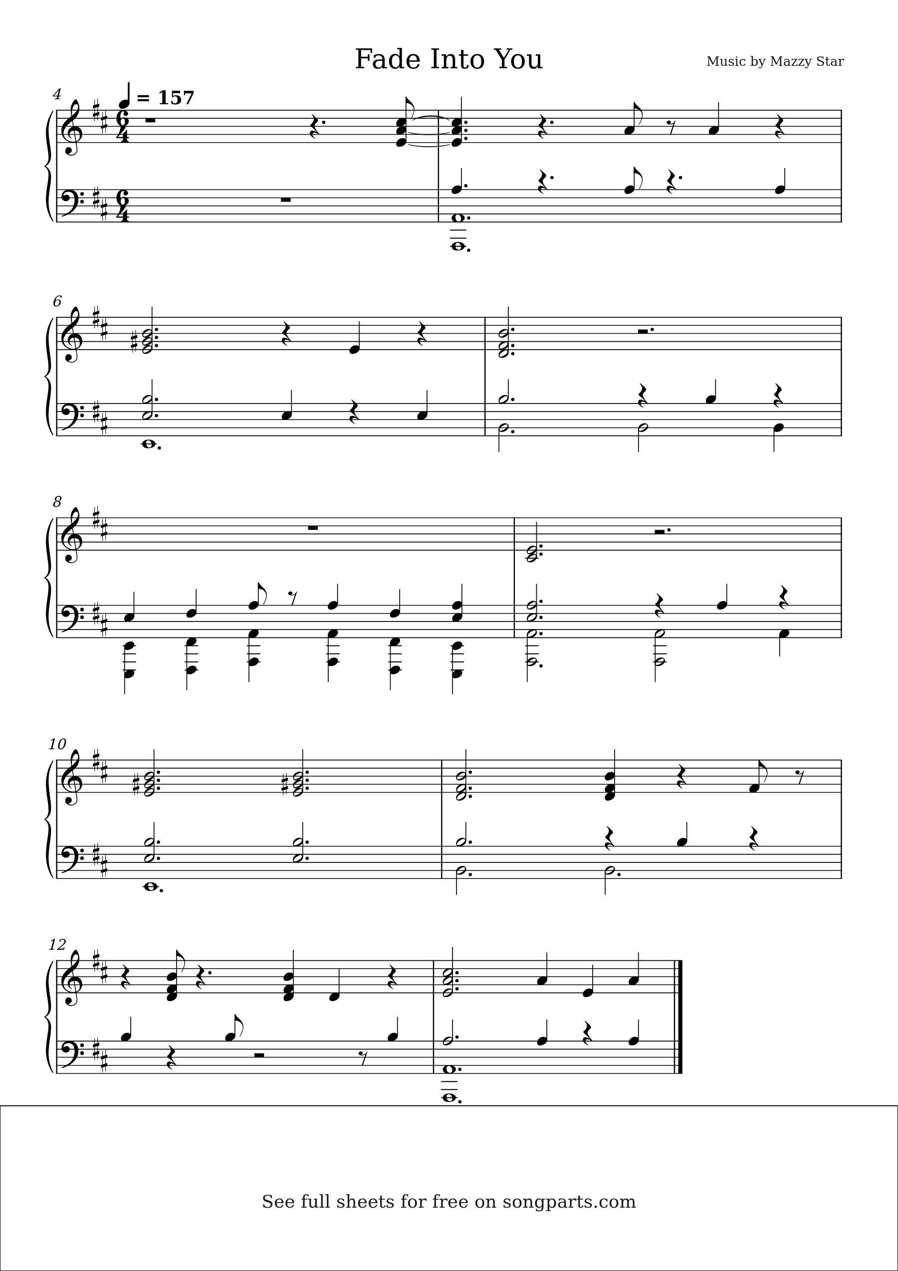 Sheet music preview for Fade Into You by Mazzy Star