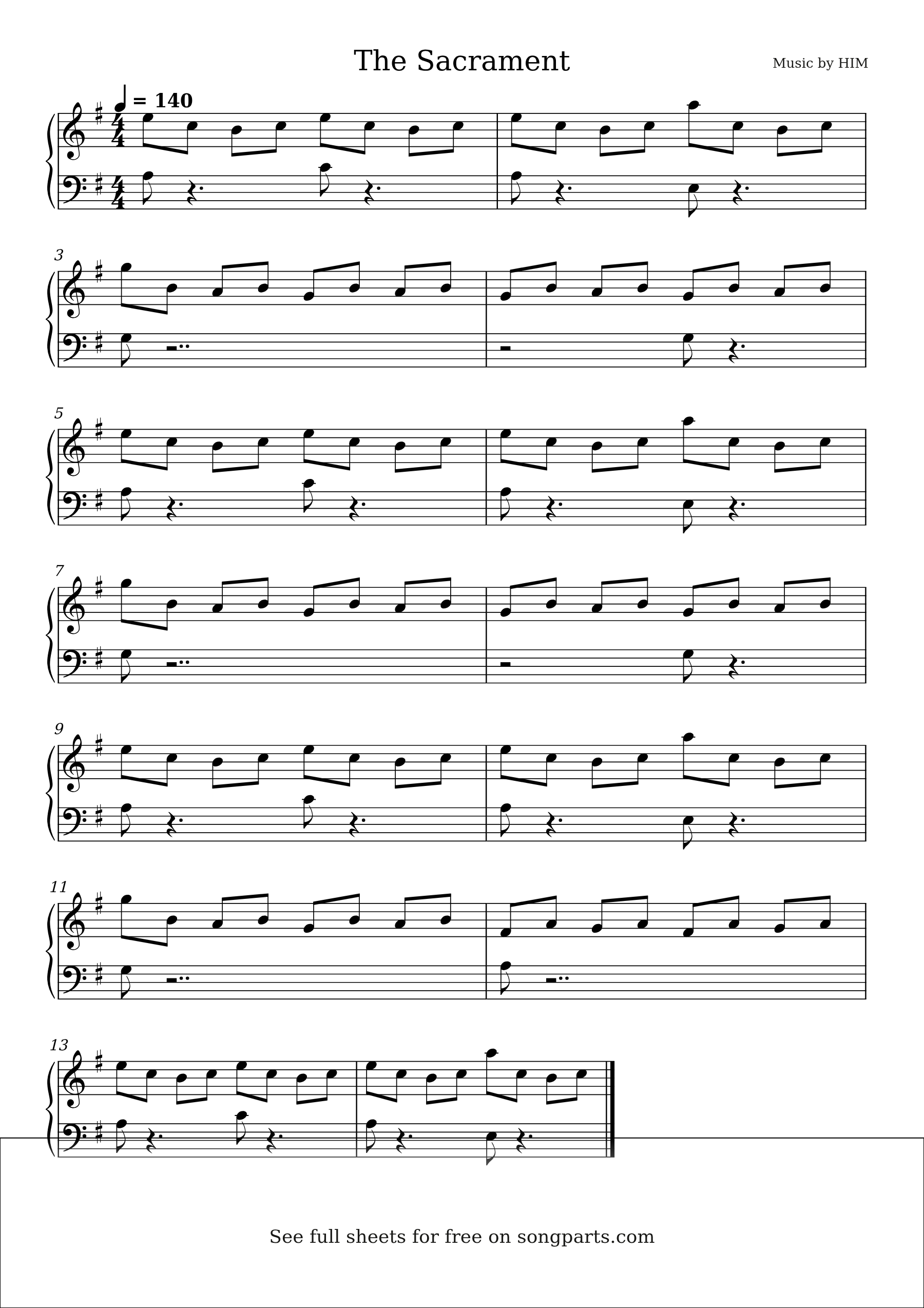Sheet music preview for The Sacrament by HIM