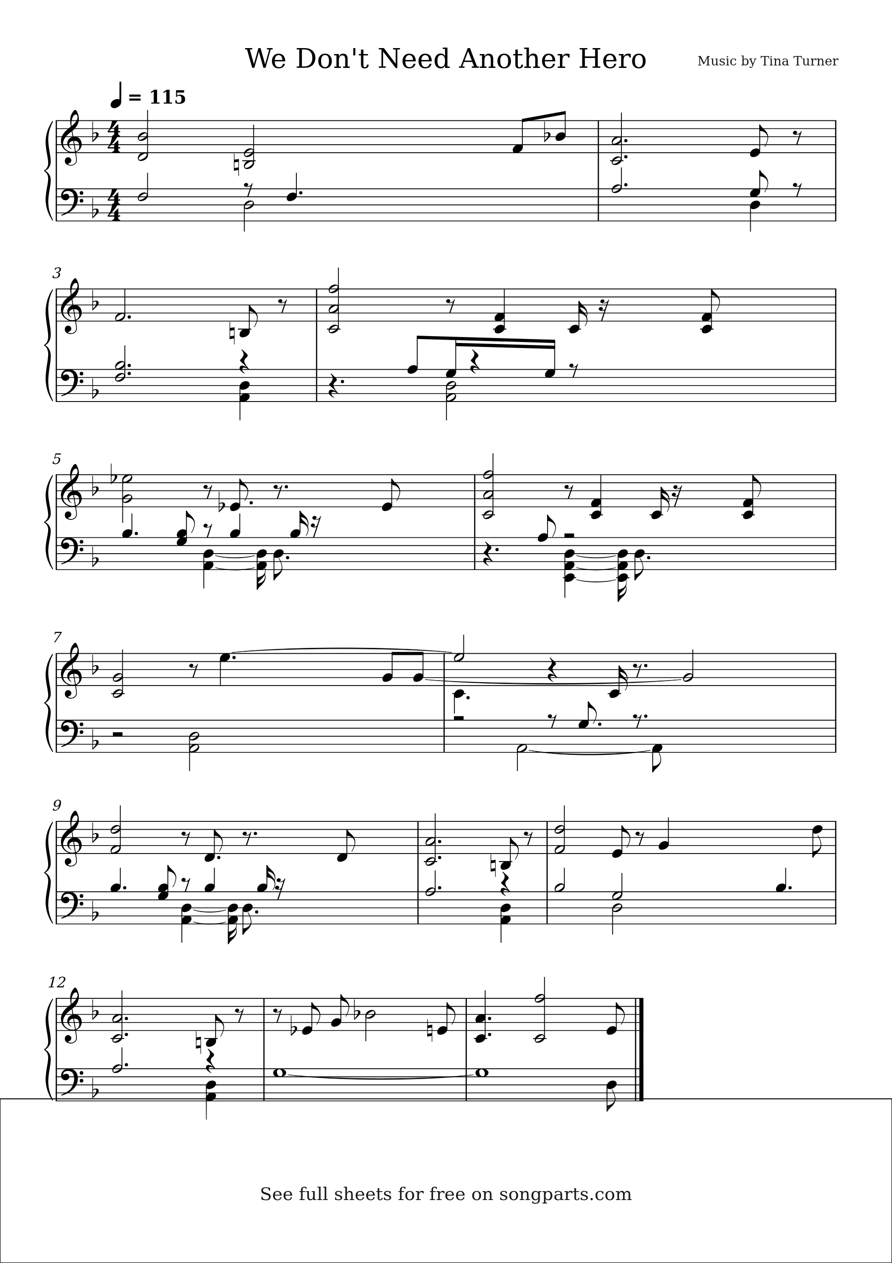 Sheet music preview for We Don't Need Another Hero by Tina Turner