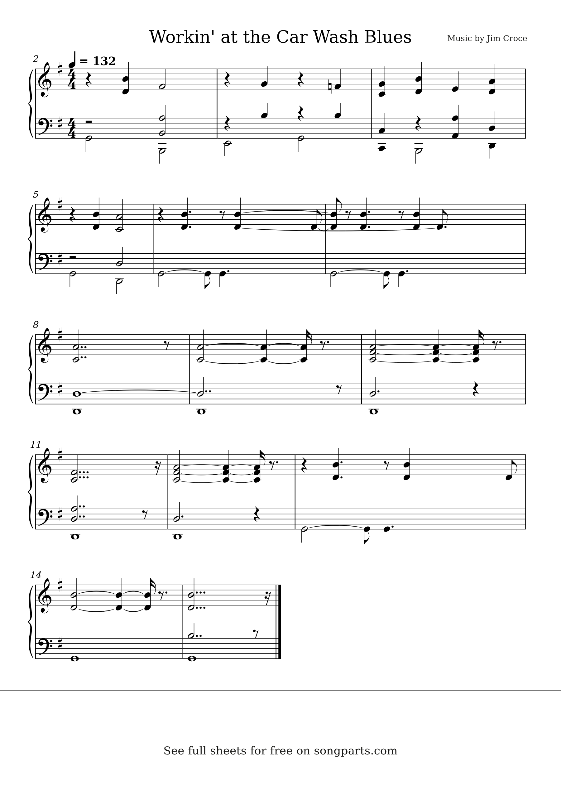 Sheet music preview for Workin' at the Car Wash Blues by Jim Croce