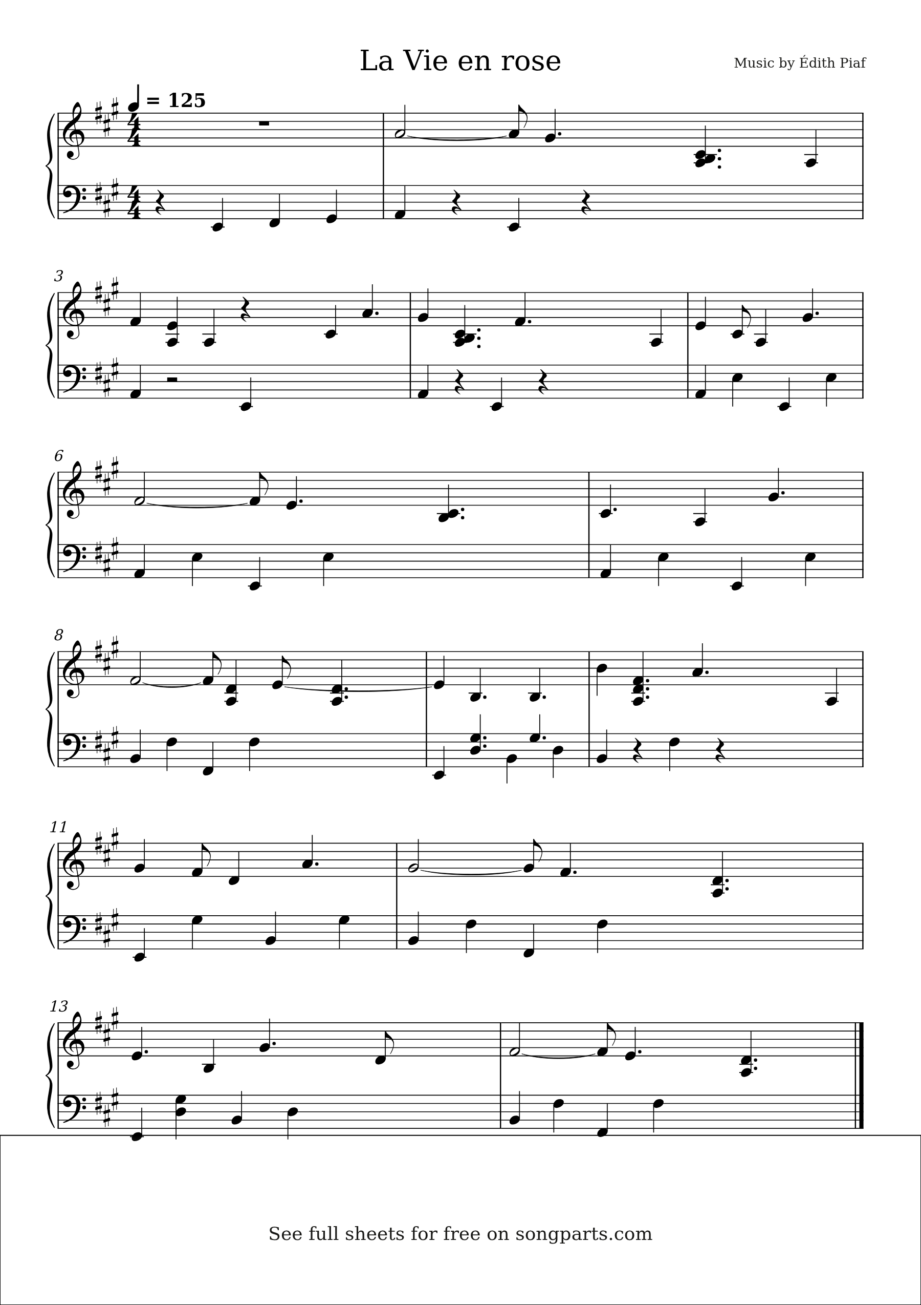 Sheet music preview for La Vie en rose by Édith Piaf