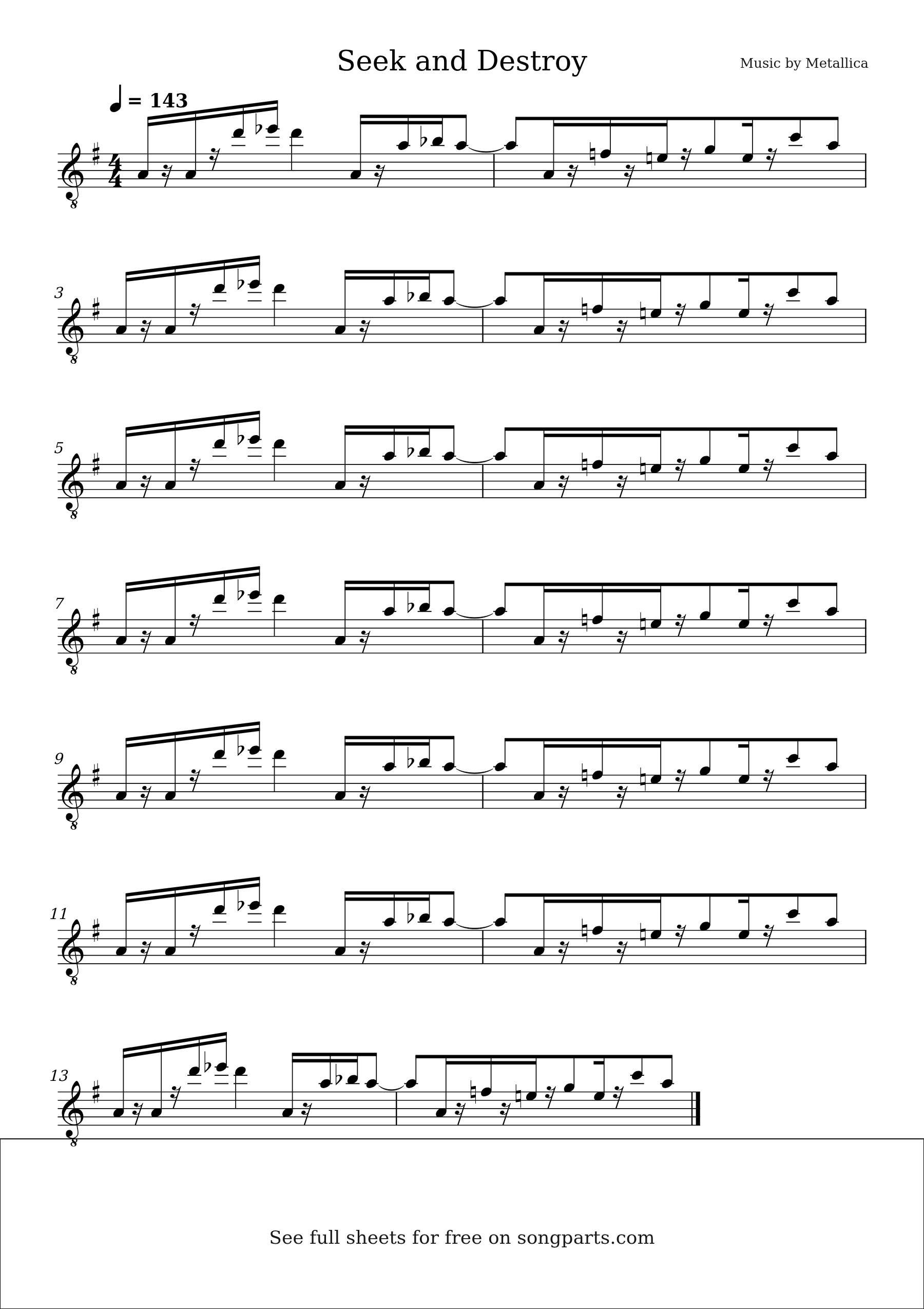 Vista previa de la partitura de Seek and Destroy de Metallica