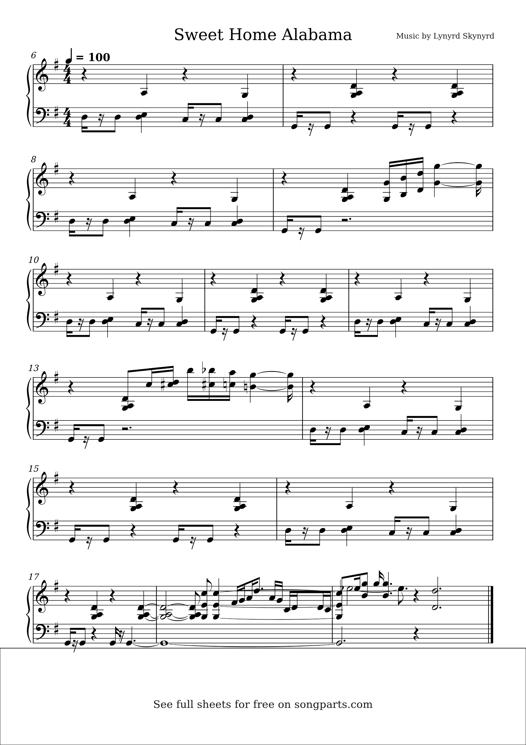 Sheet music preview for Sweet Home Alabama by Lynyrd Skynyrd