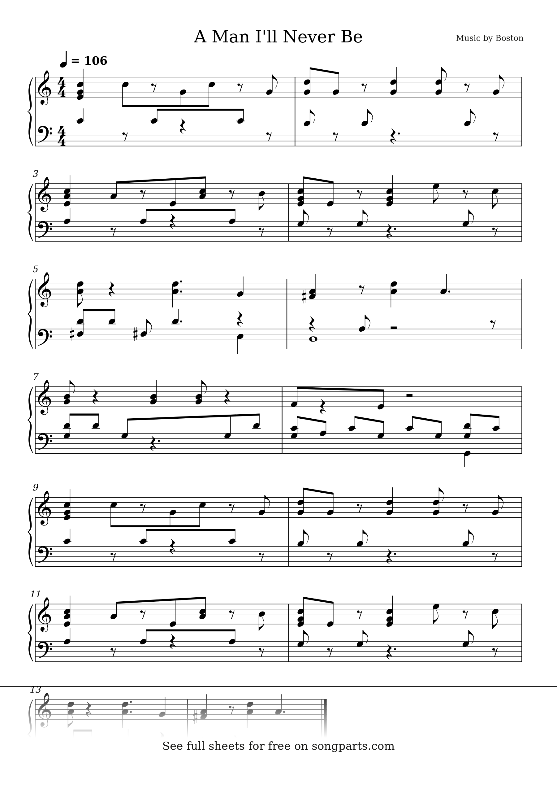 Vista previa de la partitura de A Man I'll Never Be de Boston