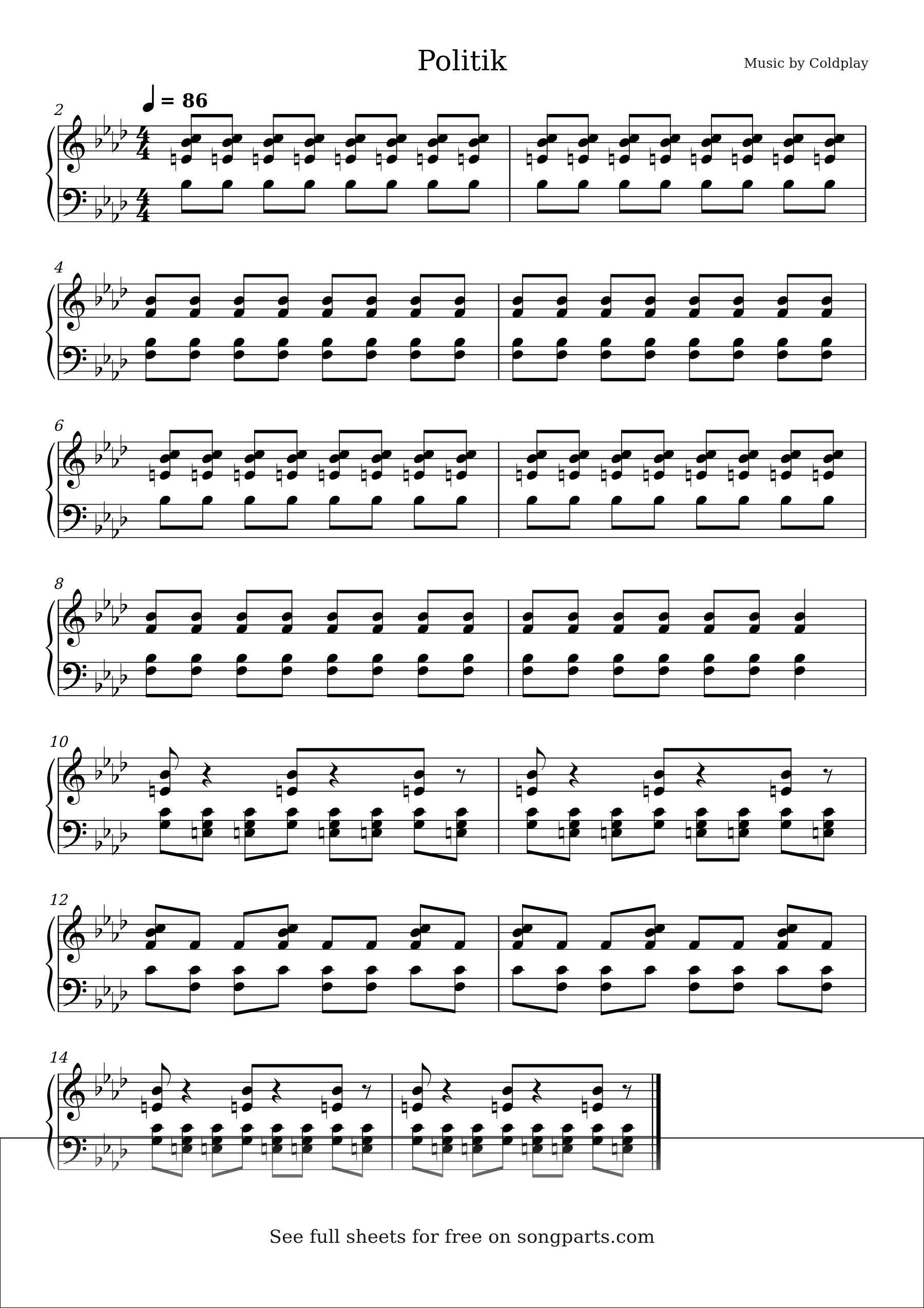 Vista previa de la partitura de Politik de Coldplay