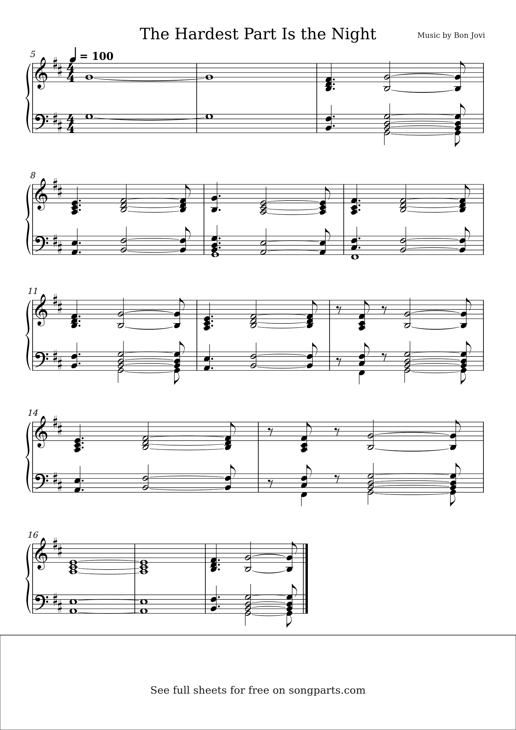 Sheet music preview for The Hardest Part Is the Night by Bon Jovi