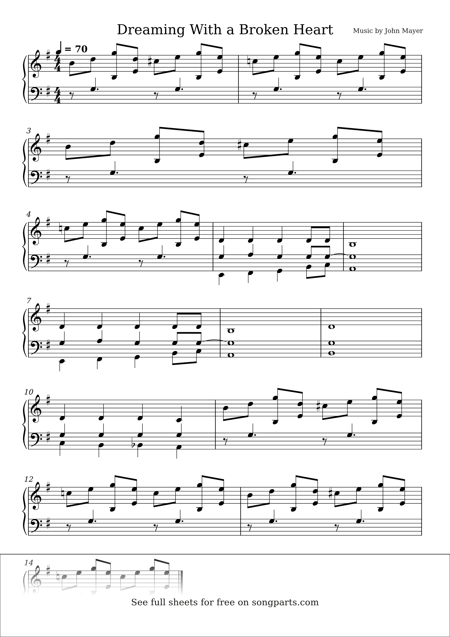 Sheet music preview for Dreaming With a Broken Heart by John Mayer