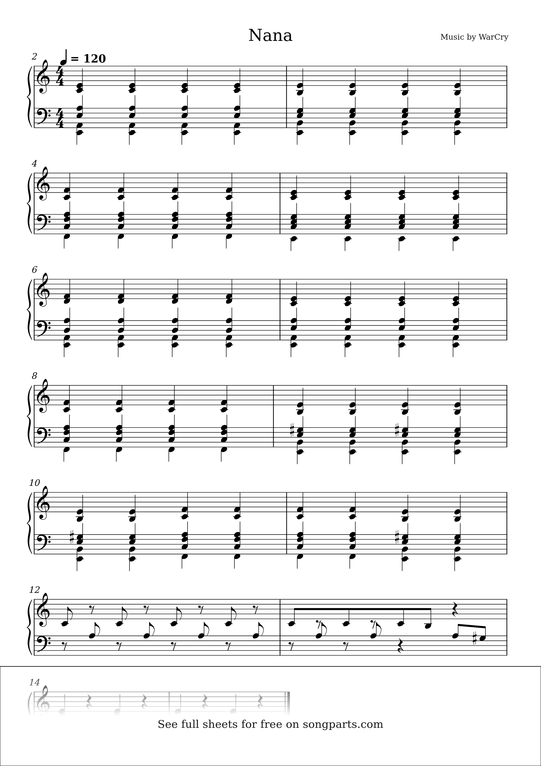 Sheet music preview for Nana by WarCry