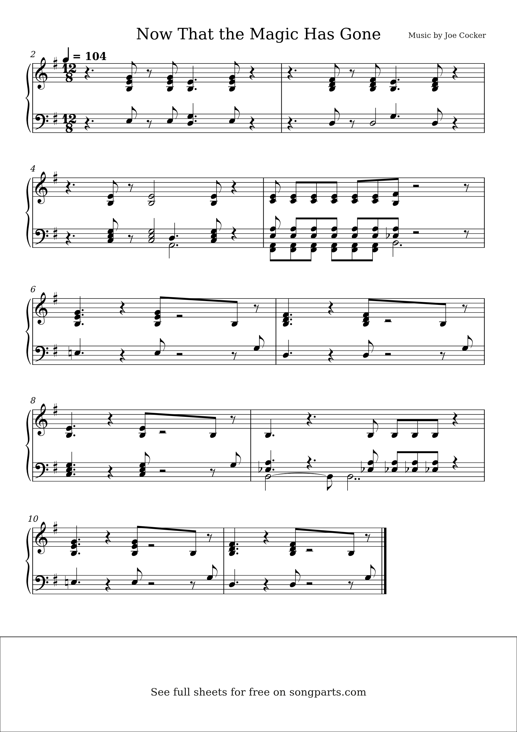 Sheet music preview for Now That the Magic Has Gone by Joe Cocker