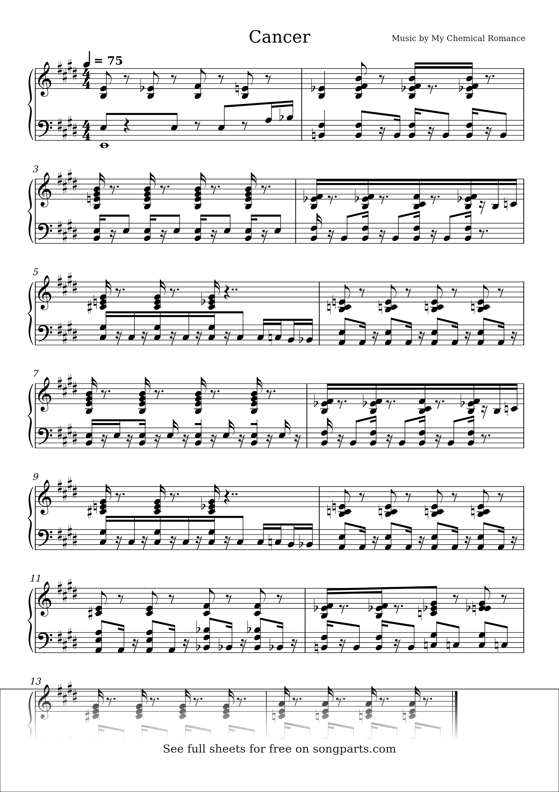 Sheet music preview for Cancer by My Chemical Romance