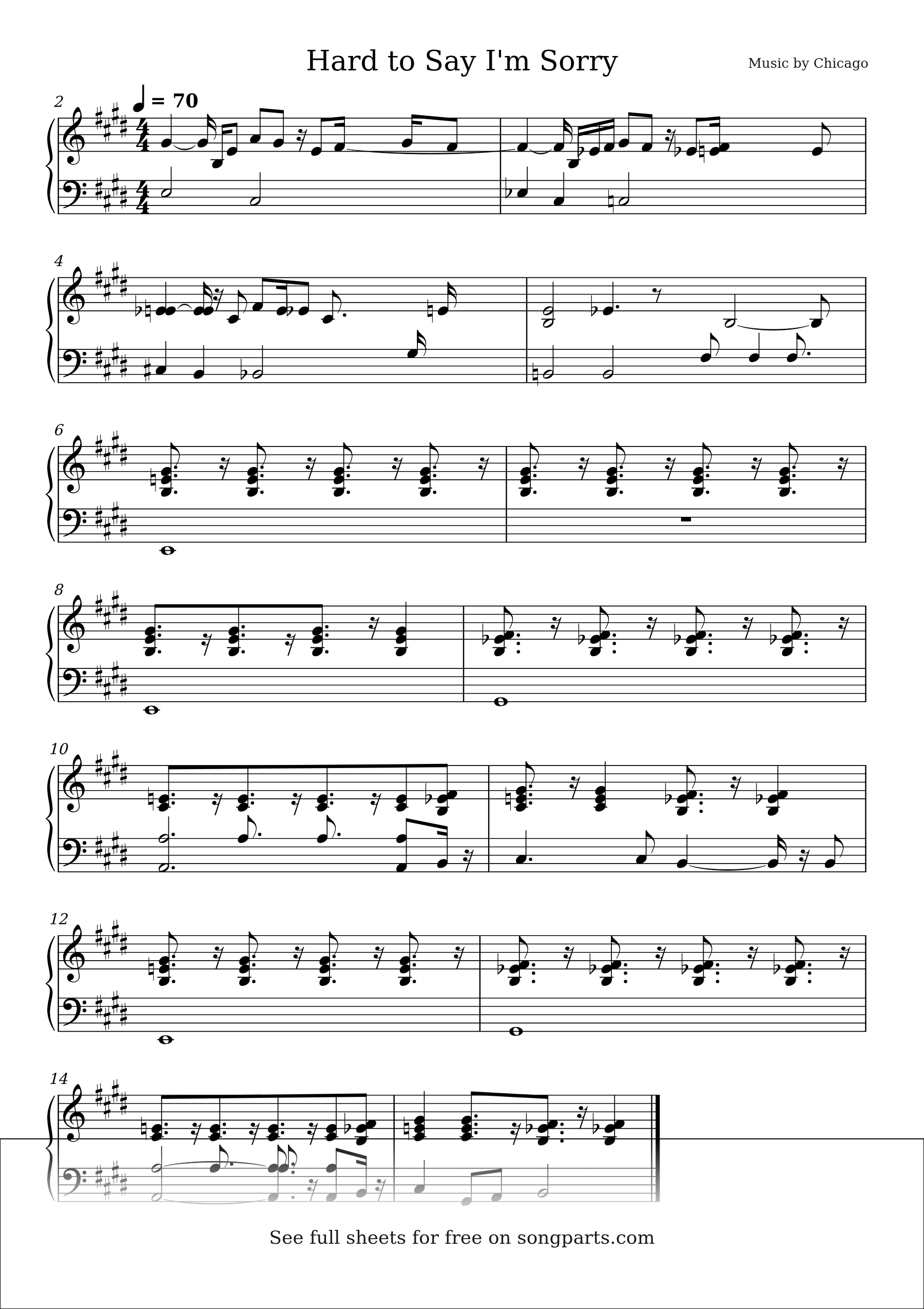 Vista previa de la partitura de Hard to Say I'm Sorry de Chicago