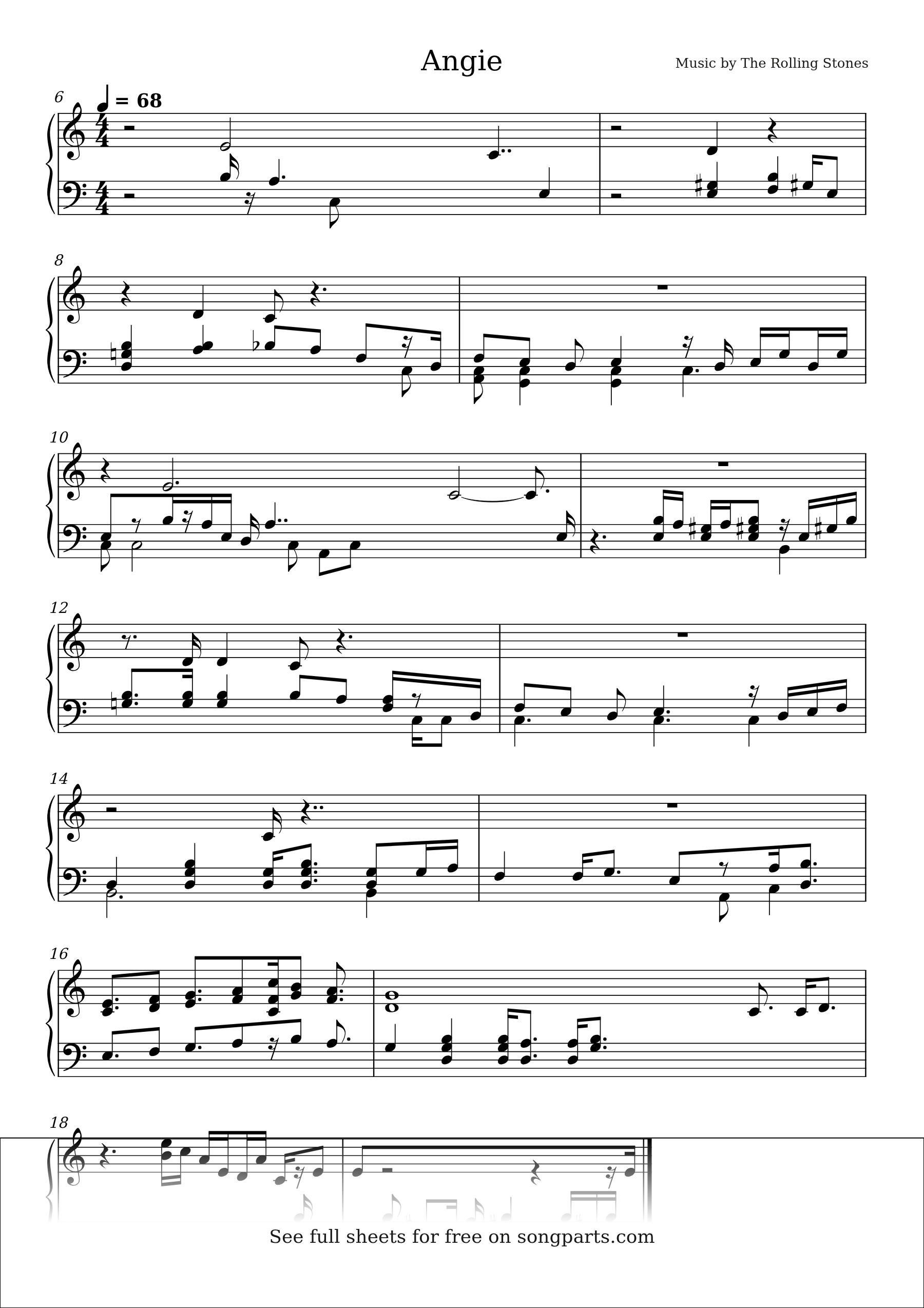 Sheet music preview for Angie by The Rolling Stones