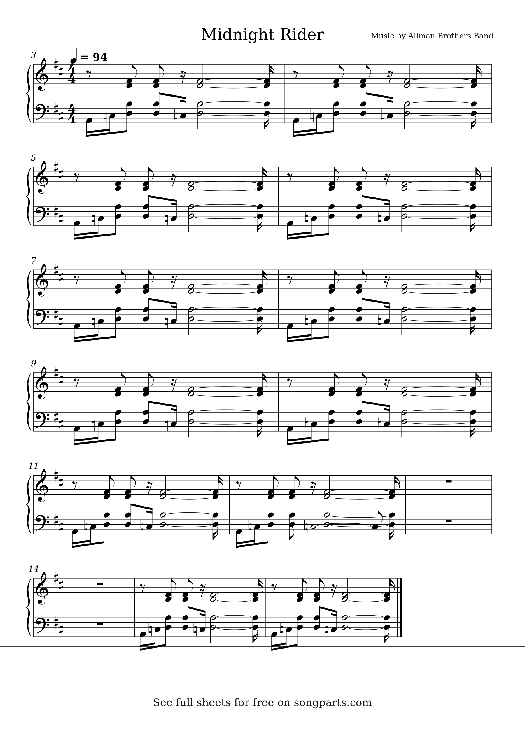 Vista previa de la partitura de Midnight Rider de Allman Brothers Band