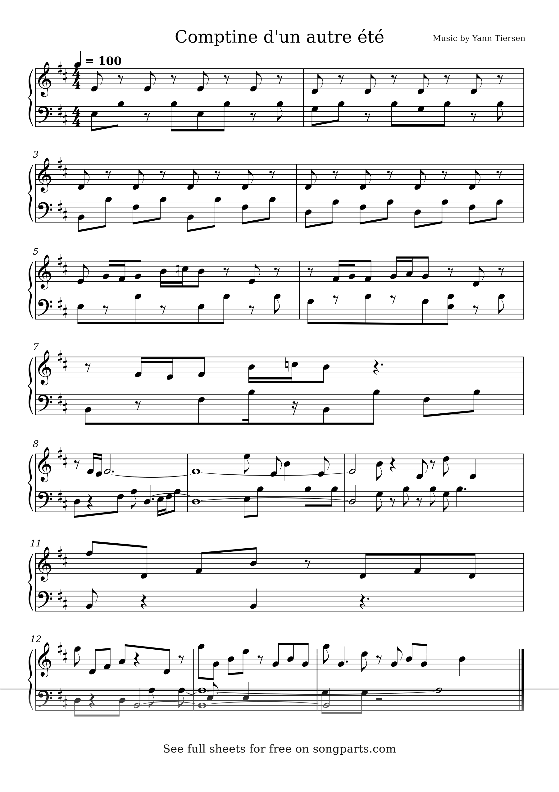 Sheet music preview for Comptine d'un autre été by Yann Tiersen