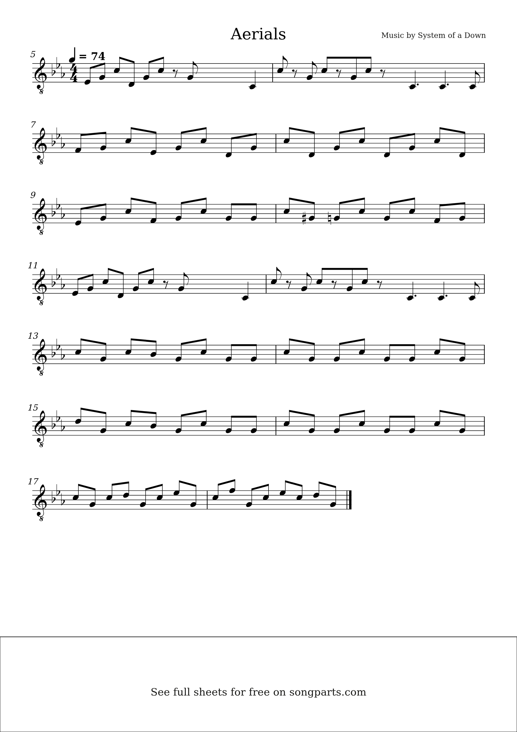 Sheet music preview for Aerials by System of a Down