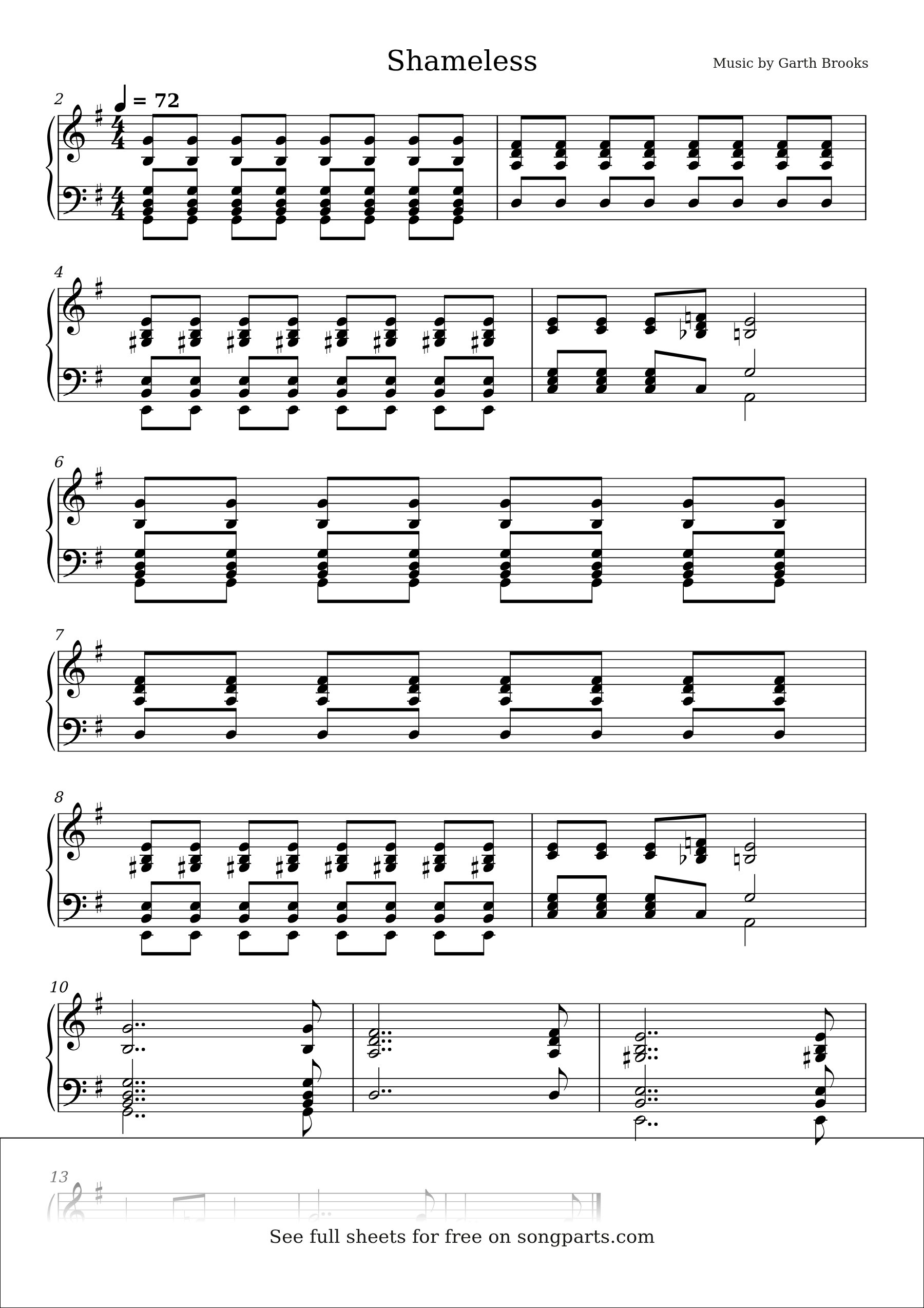 Vista previa de la partitura de Shameless de Garth Brooks