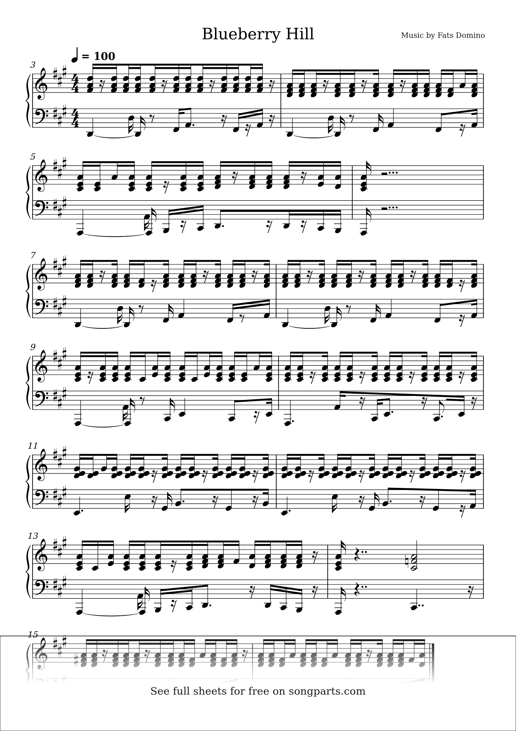 Sheet music preview for Blueberry Hill by Fats Domino