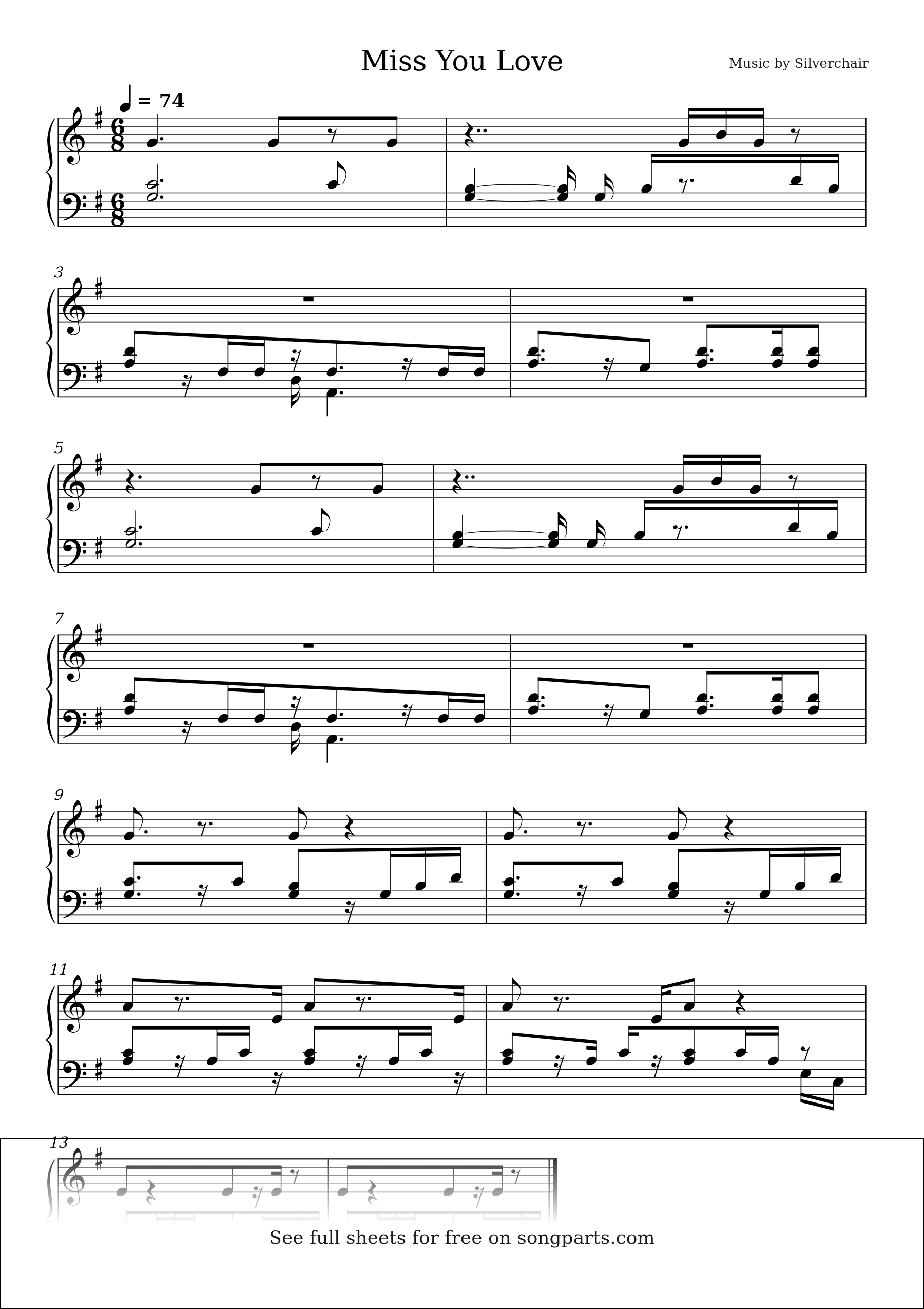Sheet music preview for Miss You Love by Silverchair