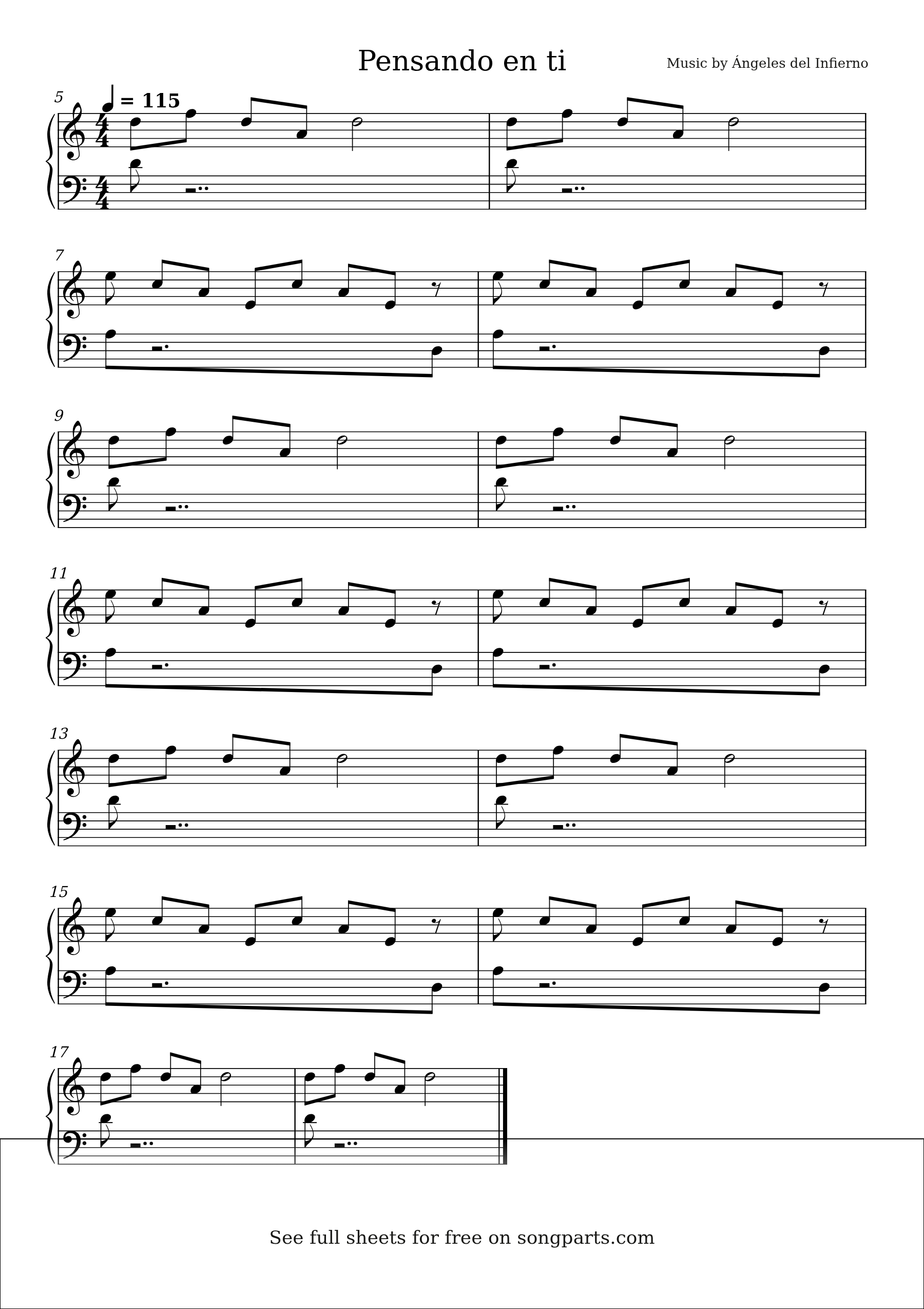 Sheet music preview for Pensando en ti by Ángeles del Infierno