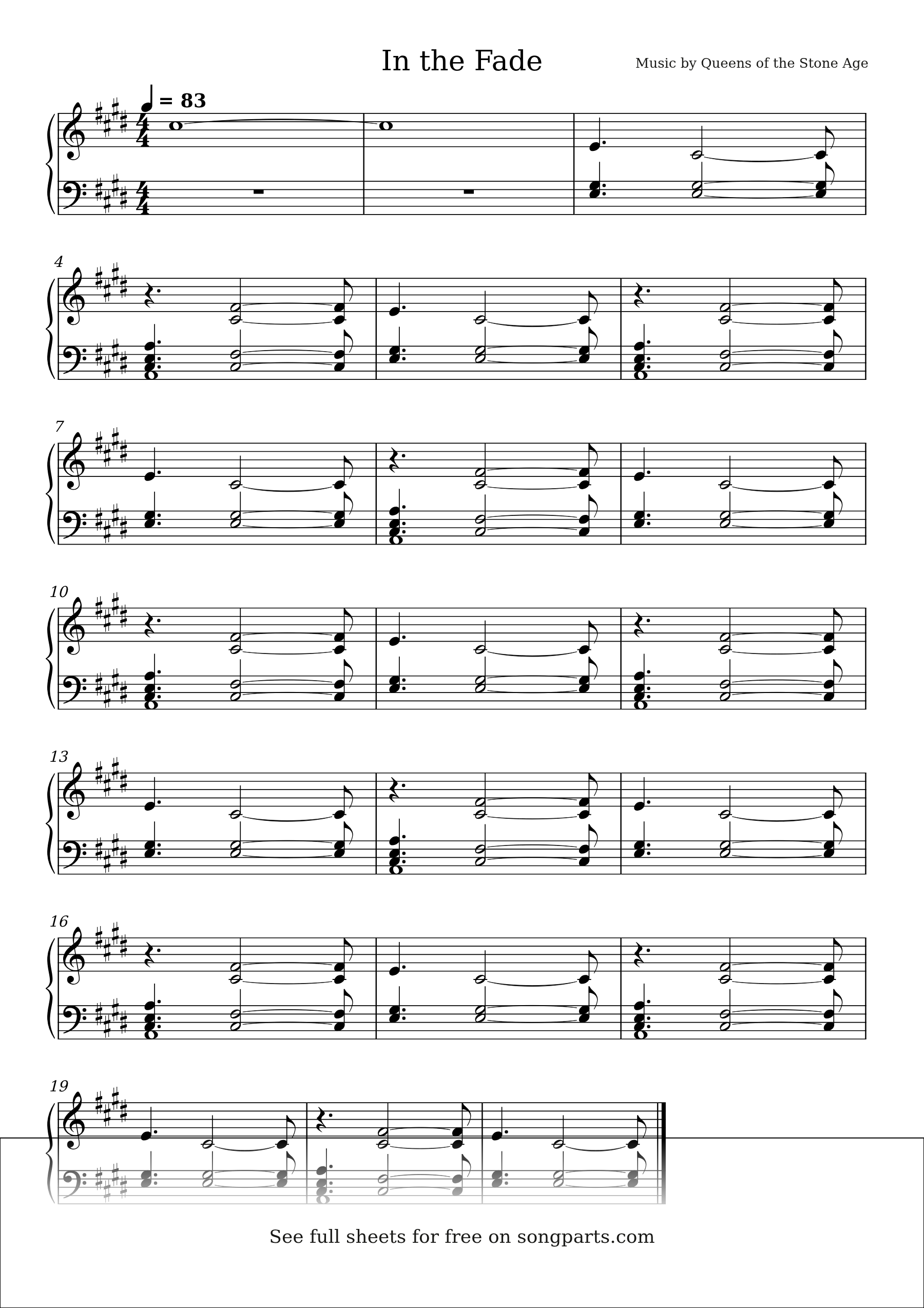 Sheet music preview for In the Fade by Queens of the Stone Age