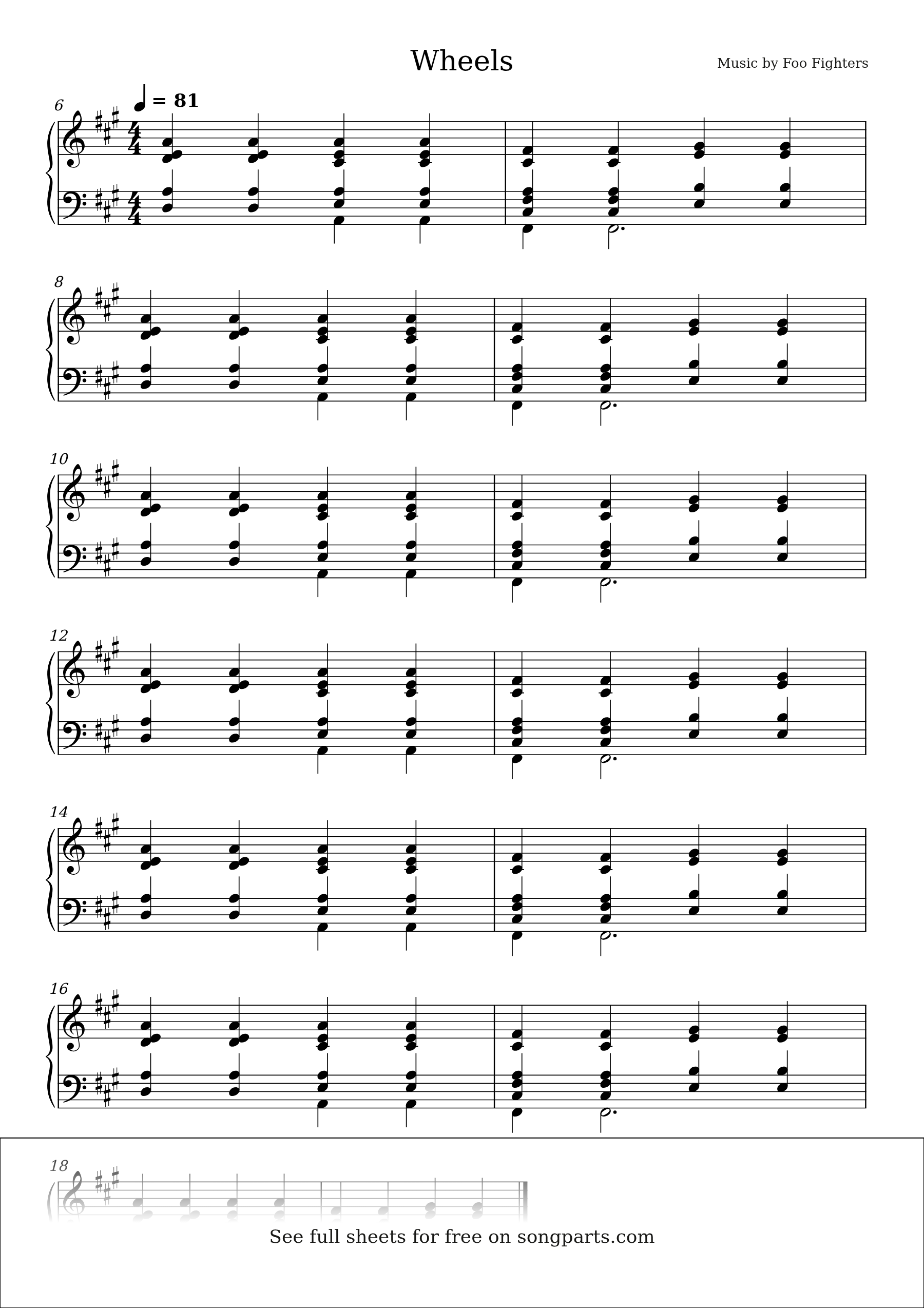 Vista previa de la partitura de Wheels de Foo Fighters