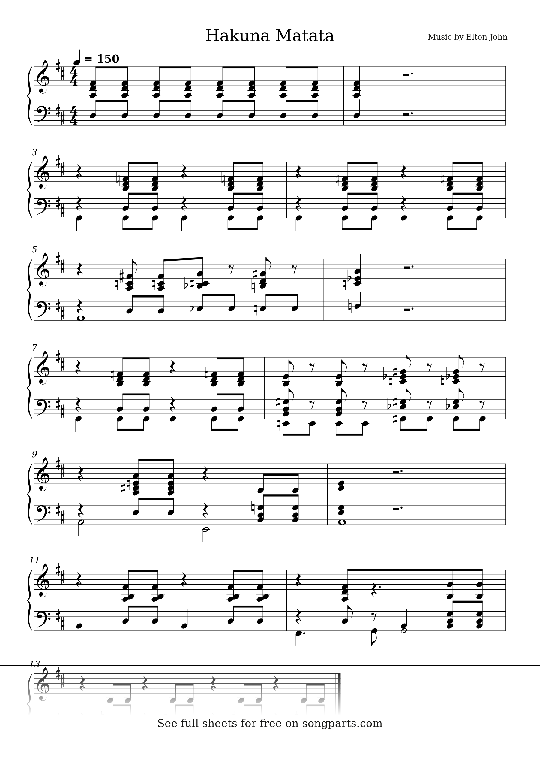 Vista previa de la partitura de Hakuna Matata de Elton John