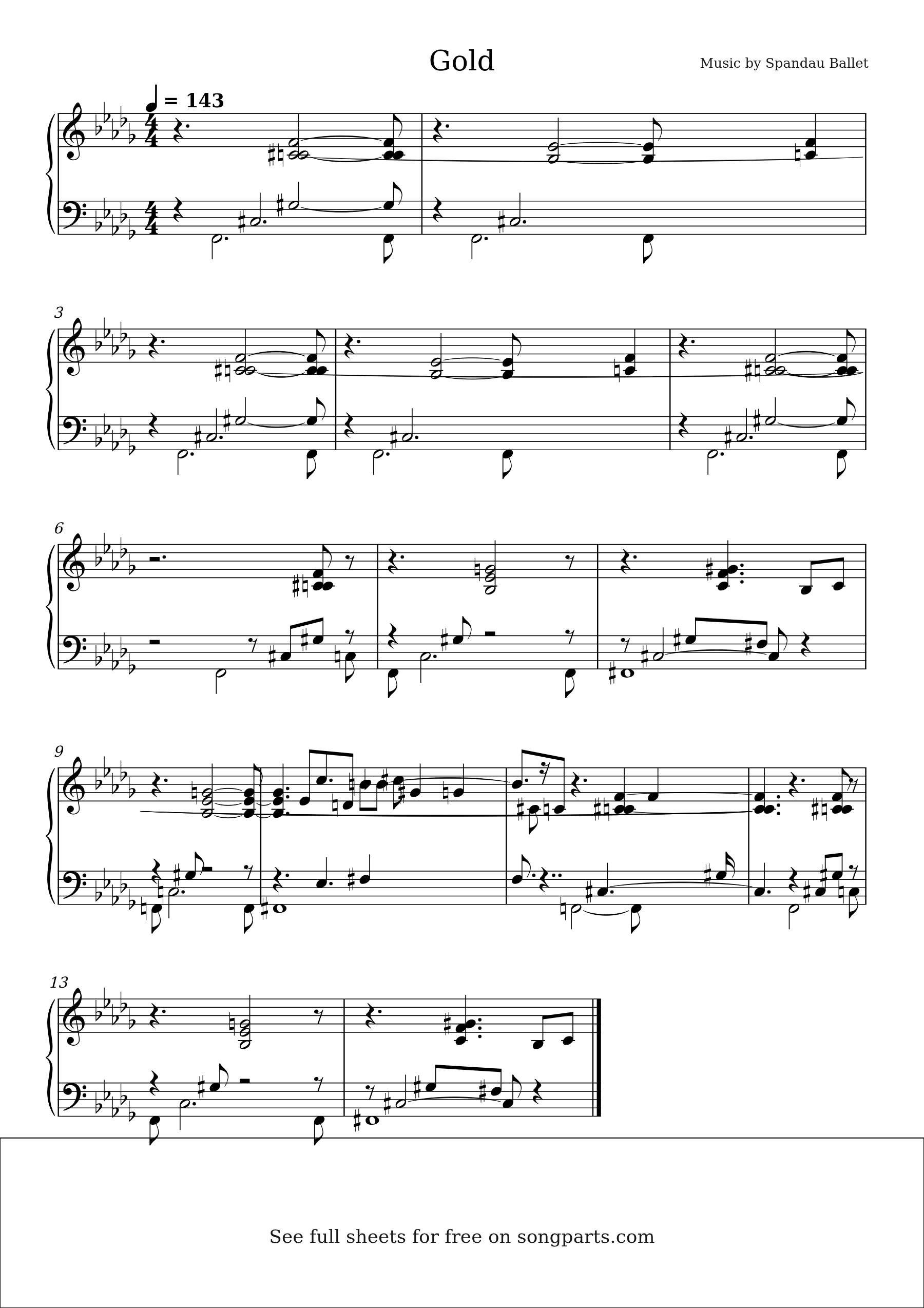 Vista previa de la partitura de Gold de Spandau Ballet