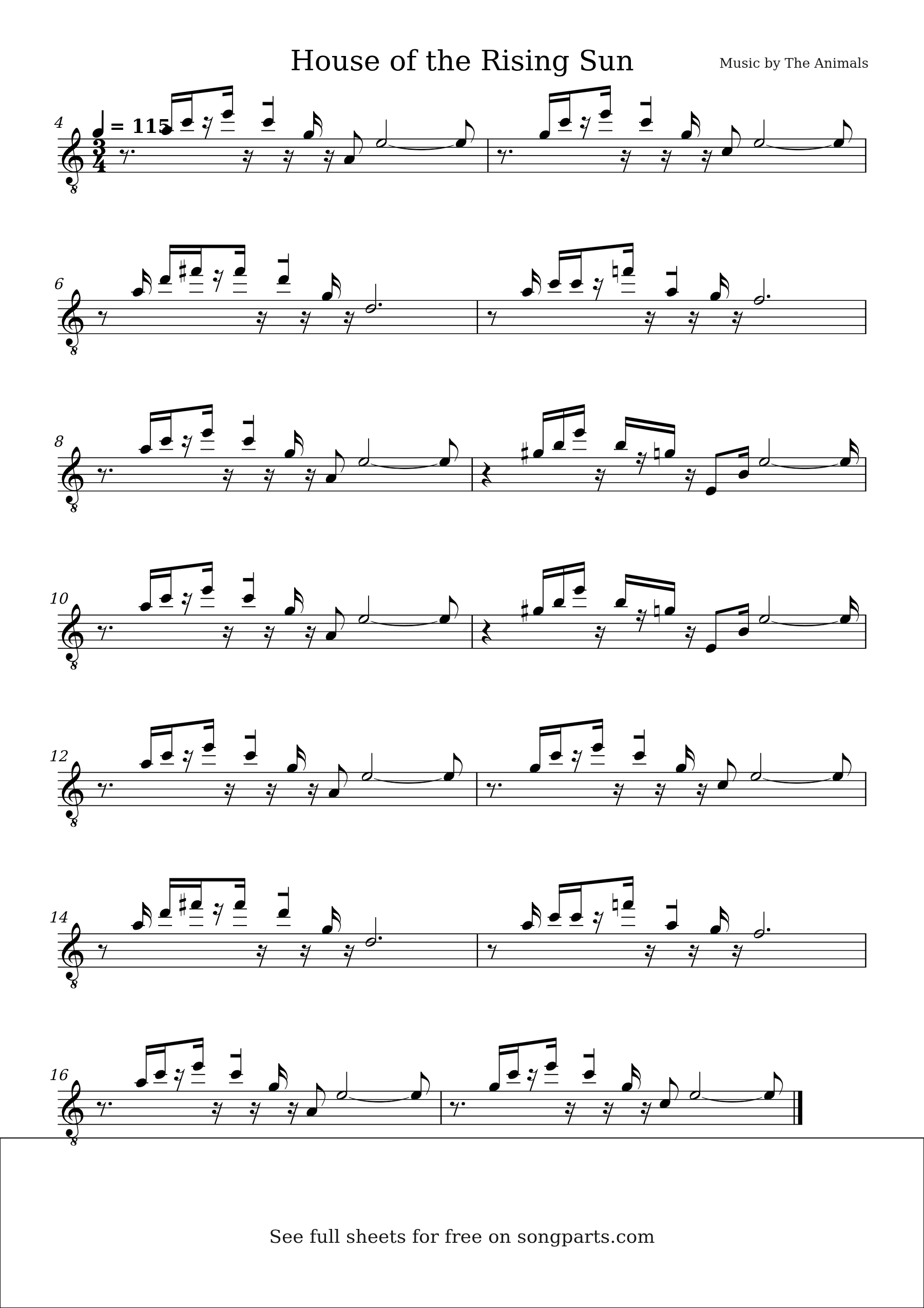 Sheet music preview for House of the Rising Sun by The Animals