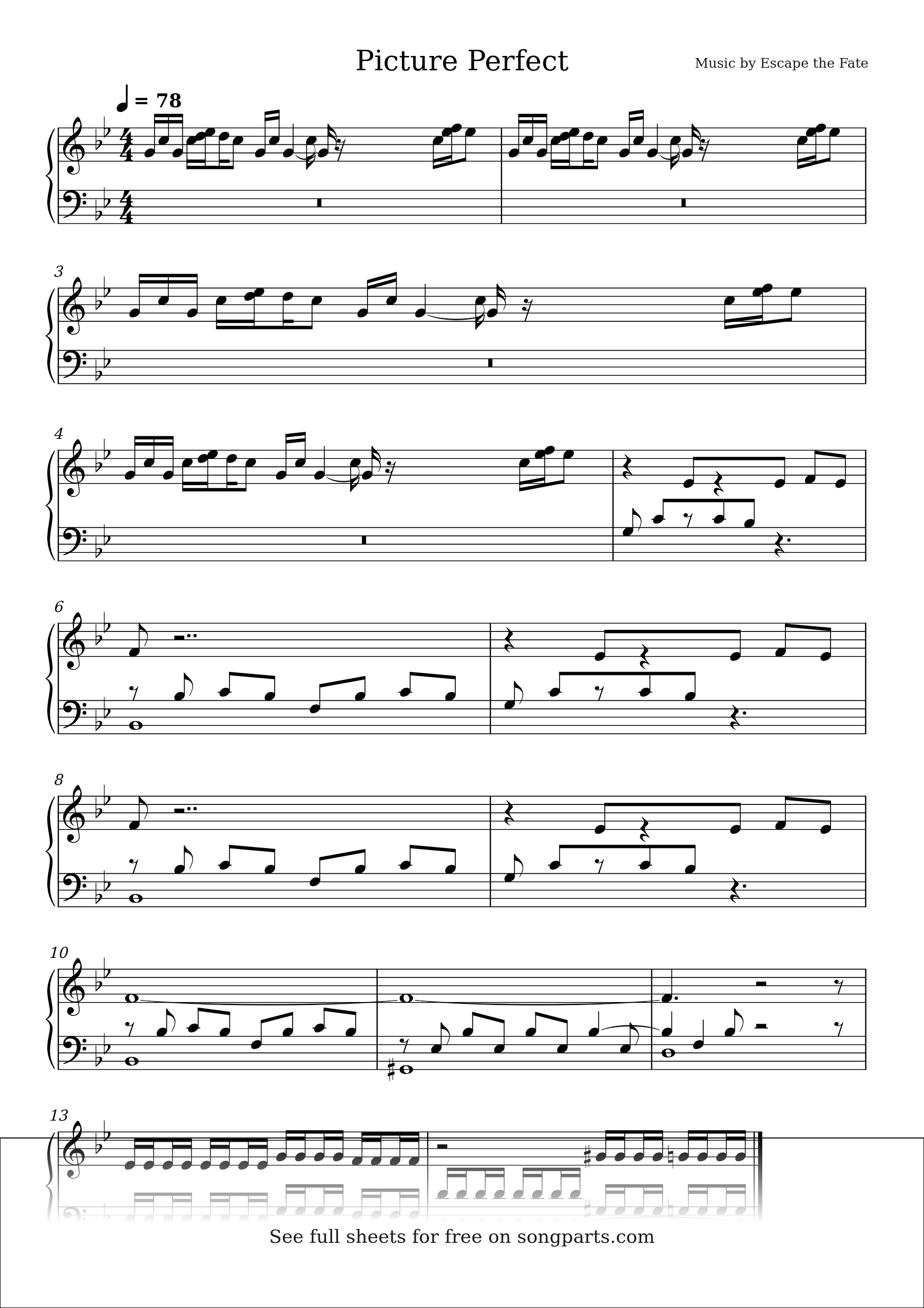 Sheet music preview for Picture Perfect by Escape the Fate